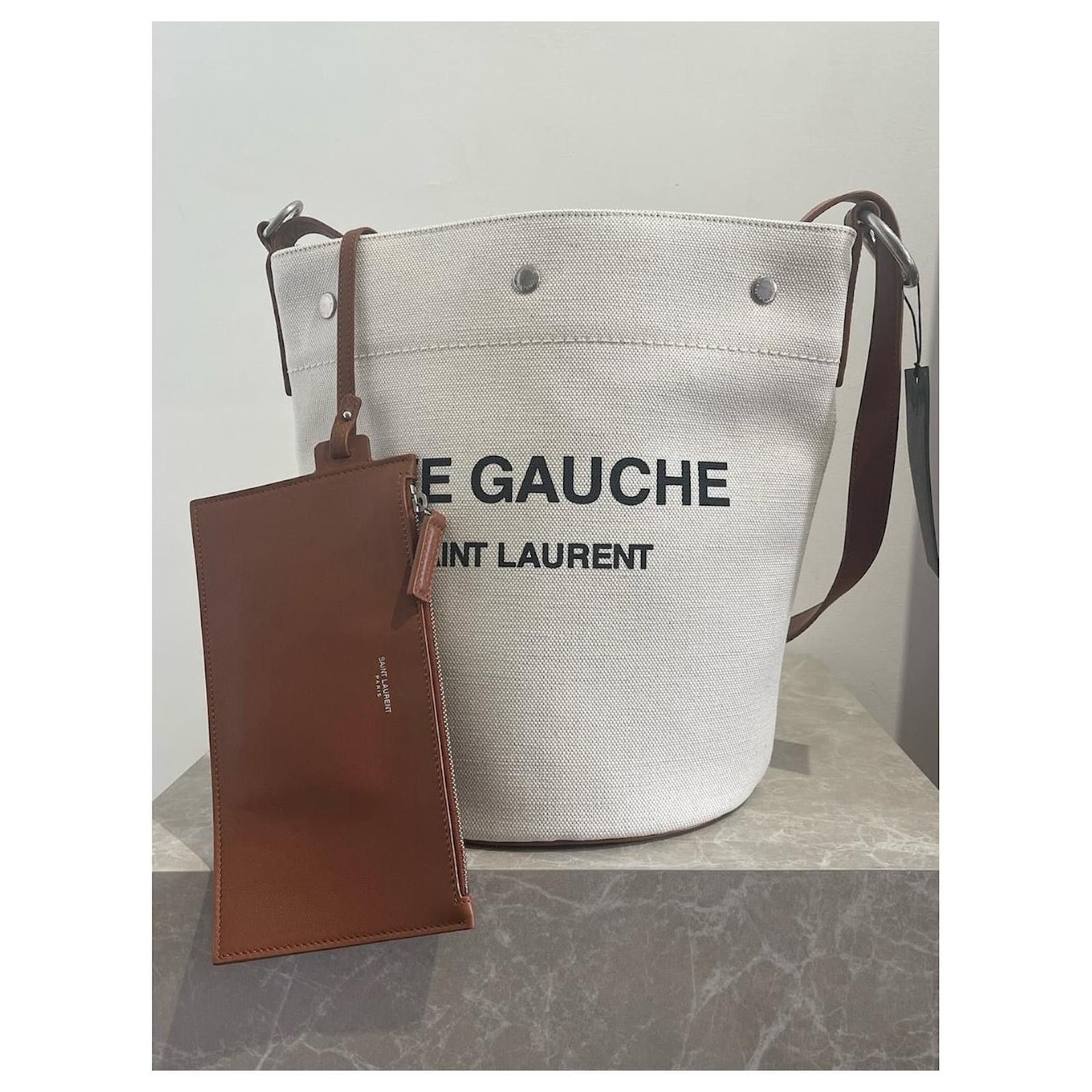 Saint Laurent Paris o1b1hav110924 Size: OS / Rive Gauche Bucket Bag Linen White Size ONE SIZE - 8 Thumbnail