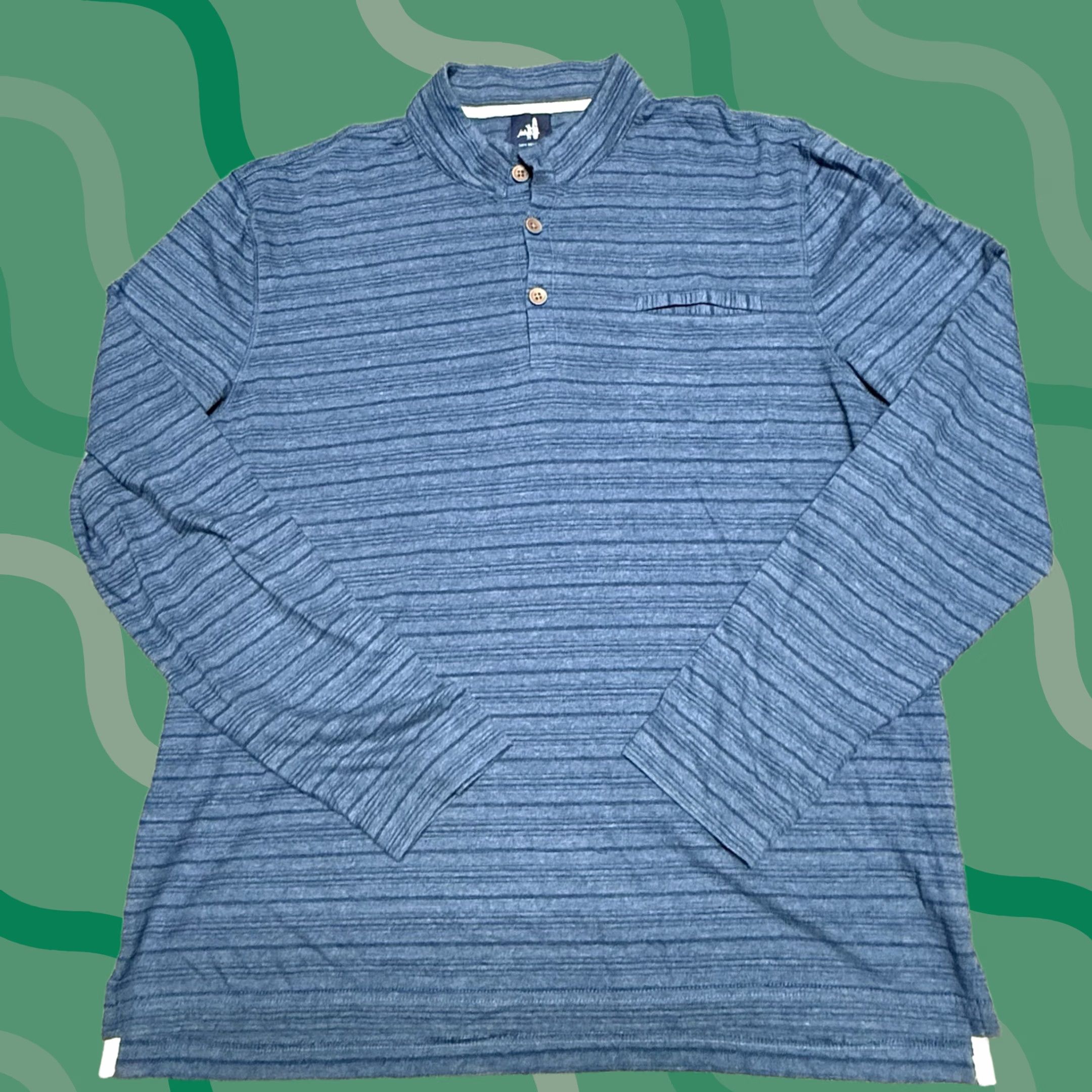 johnnie-O johnnie-O Shirt Mens Large Blue Striped Henley Long Sleeve Cotton Pullover Size US L / EU 52-54 / 3 - 1 Thumbnail