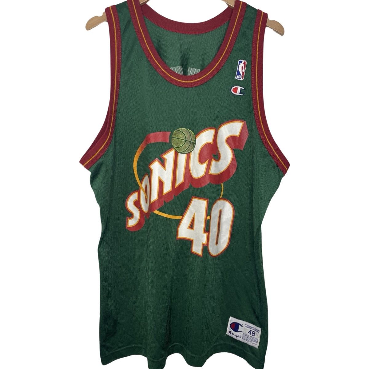 image of Vintage 90's Champion Shawn Kemp Seattle Sonics Jersey in Green, Men's (Size XL)