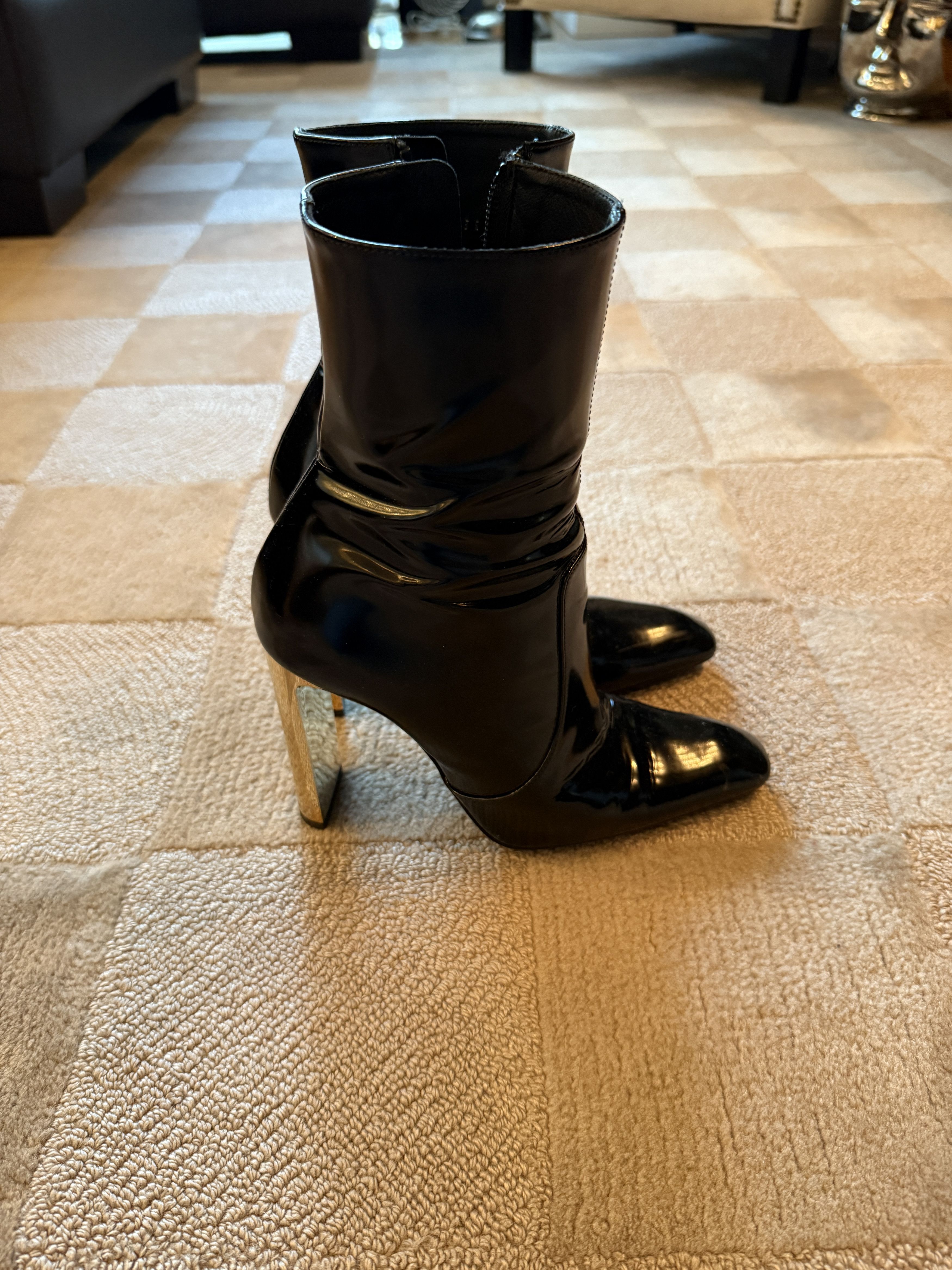 Saint Laurent Paris Saint Laurent Patent Leather Ankle Boots – Size 36 Gold Heel Size US 6 / IT 36 - 5 Thumbnail