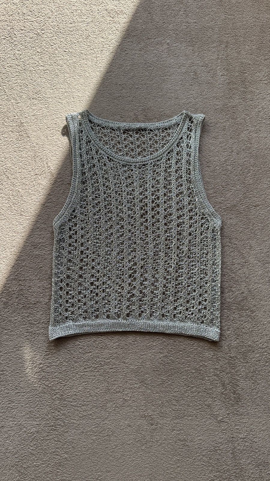 Maison Margiela Vibe Silver Metallic Mesh Sleeveless Top Y2K