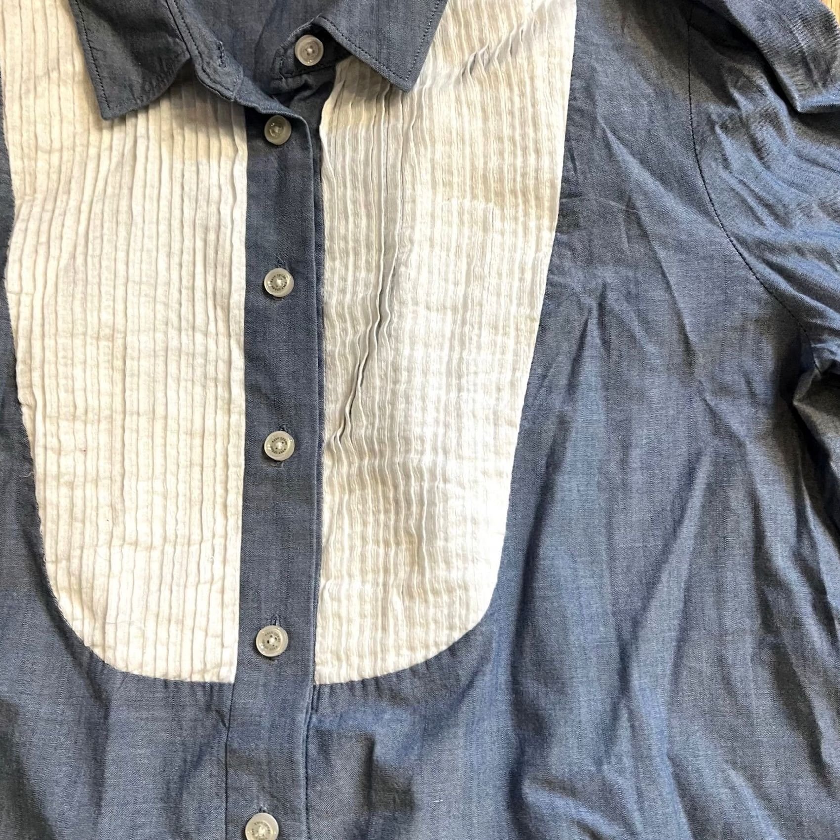 Vintage Kate Spade Womens 6 Button Down Chambray Blue Pleat Bib Top Size M / US 6-8 / IT 42-44 - 3 Thumbnail
