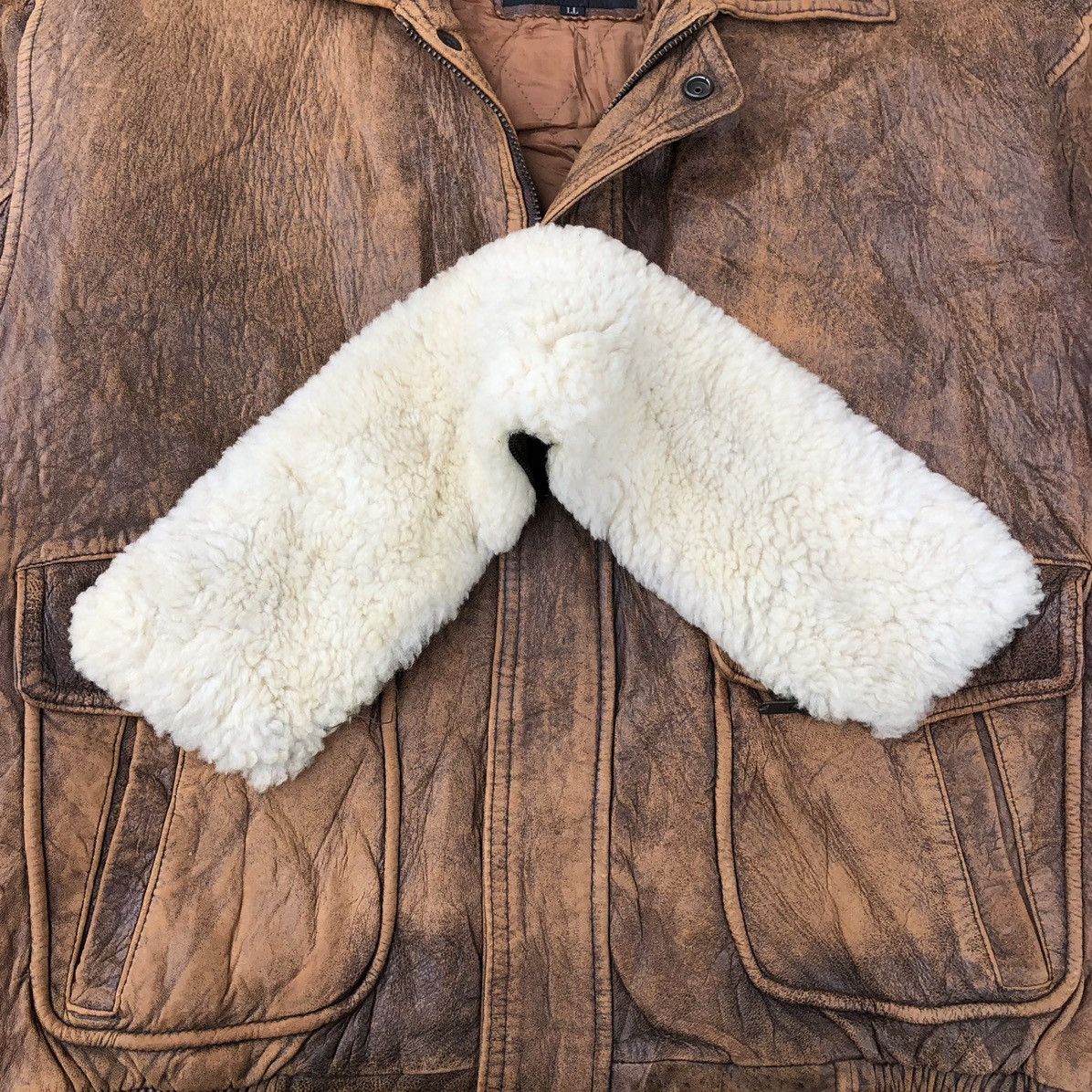 Vintage VTG Sheep Leather Flight Jacket Removable Sheeps Wool Collar Size US L / EU 52-54 / 3 - 12 Thumbnail