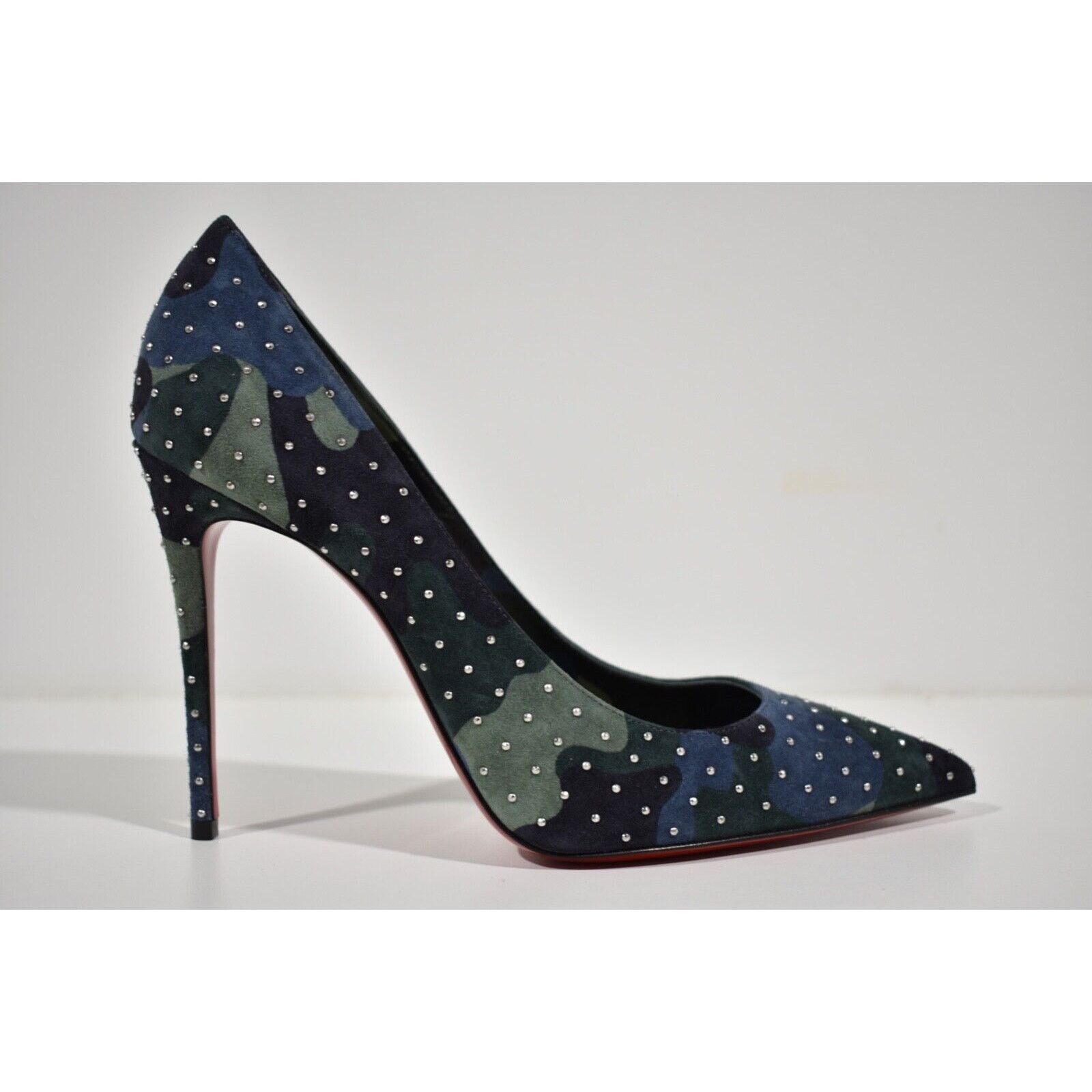 Christian Louboutin Kate Plume 100 Camo Blue Green Suede Classic Heel Pump 41 Size US 11 / IT 41 - 2 Thumbnail