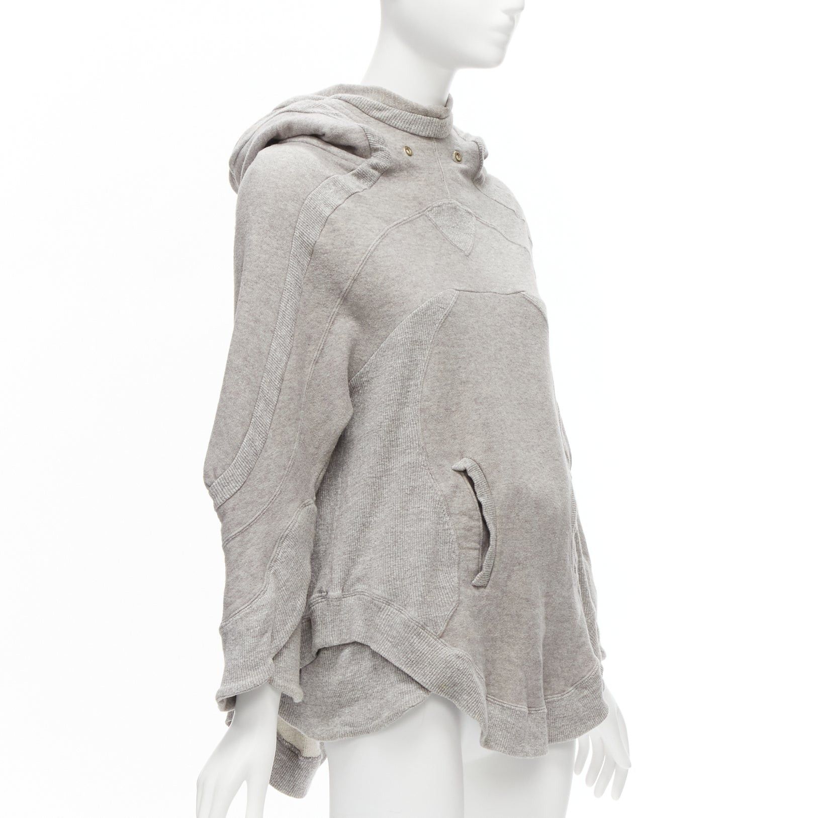 image of Undercover Grey Cotton Wool Panelled Dolman Petal Sleeves Oversized Hooded Sweatshirt Jp1 S, Women'
