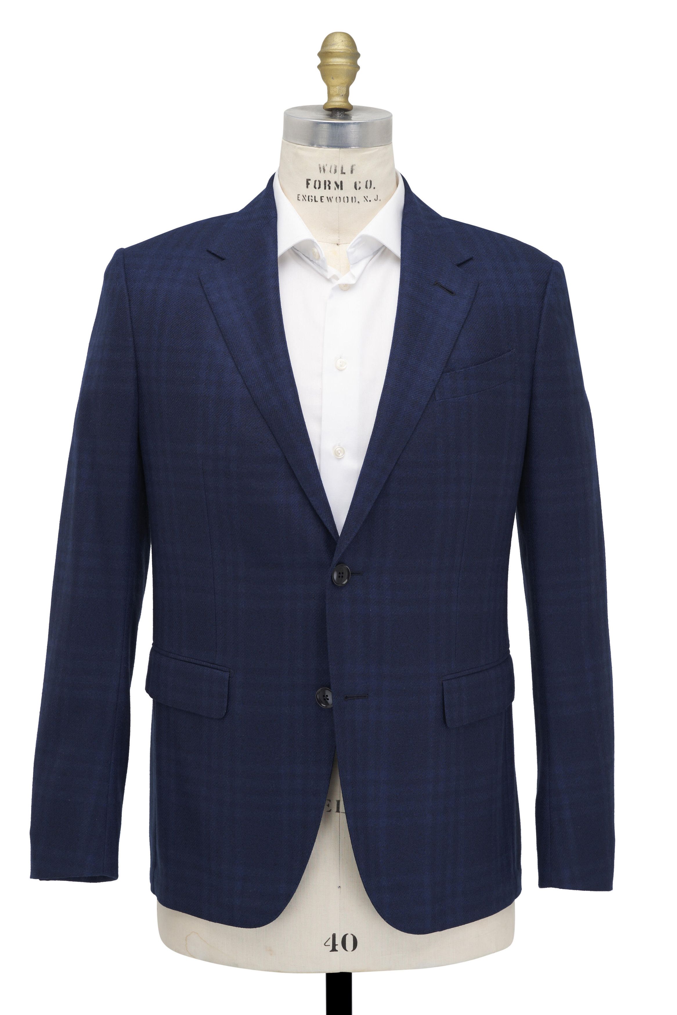 Z Zegna o1mtch0225 Plaid Wool, Silk & Linen Sportcoat in Navy Size US S / EU 44-46 / 1 - 1 Thumbnail
