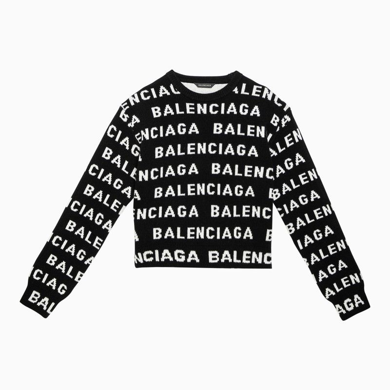 image of Balenciaga Black/white All-Over Logo Sweater, Women's (Size Medium)