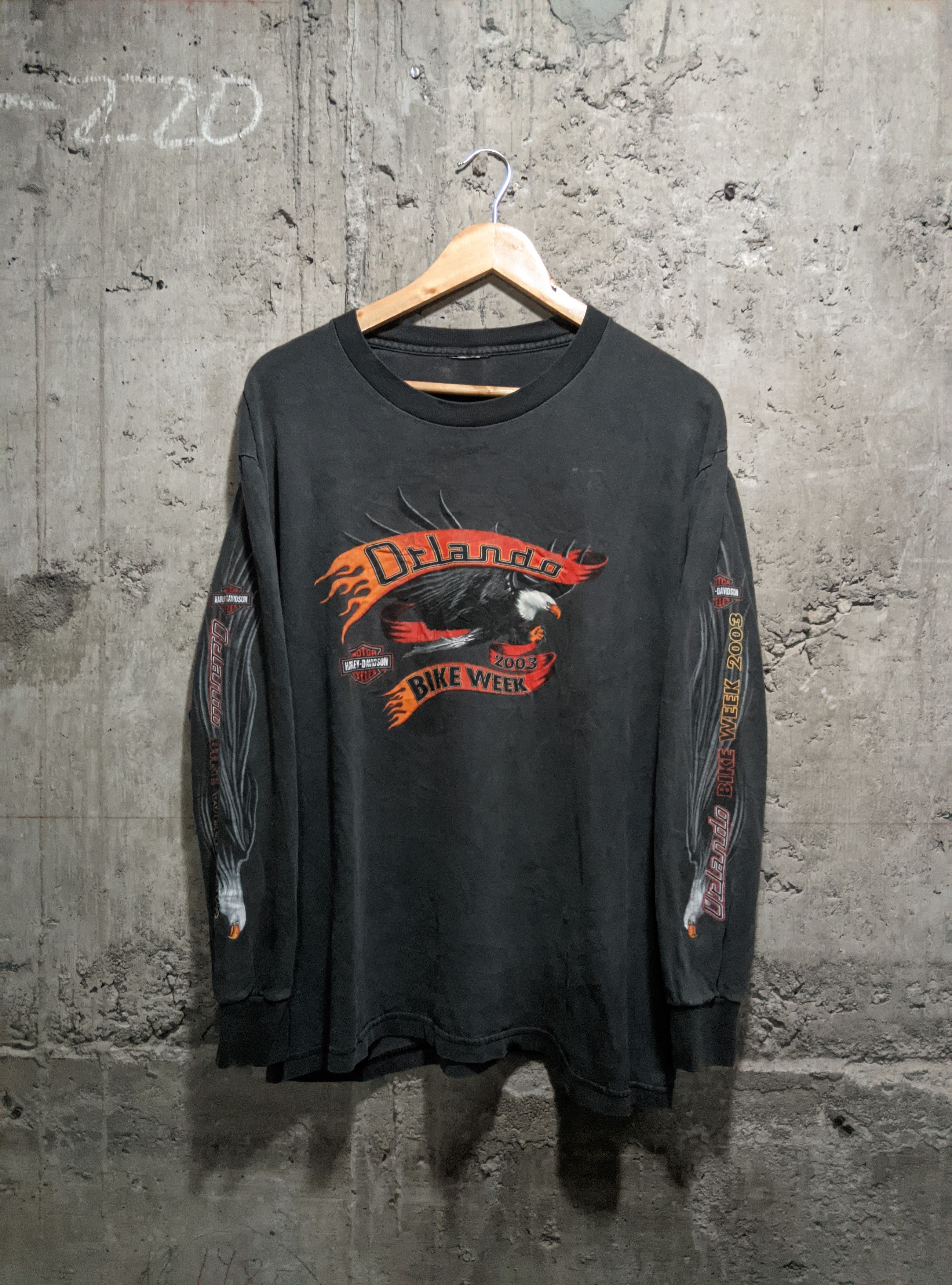 Harley Davidson Vintage 2003 Harley Davidson sleeve flame wcc sun faded erd Size US L / EU 52-54 / 3 - 1 Thumbnail