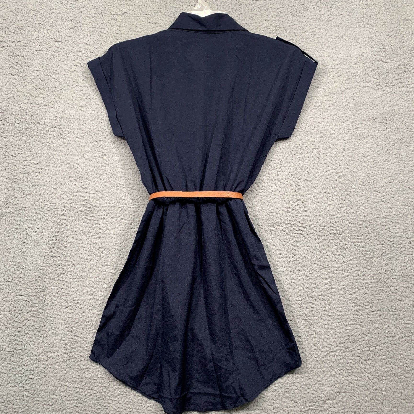Vintage Women’s Blue Short Dress L Belts Collared Button Short Sleeve NWOT Regular Size 28" / US 6 / IT 42 - 4 Thumbnail