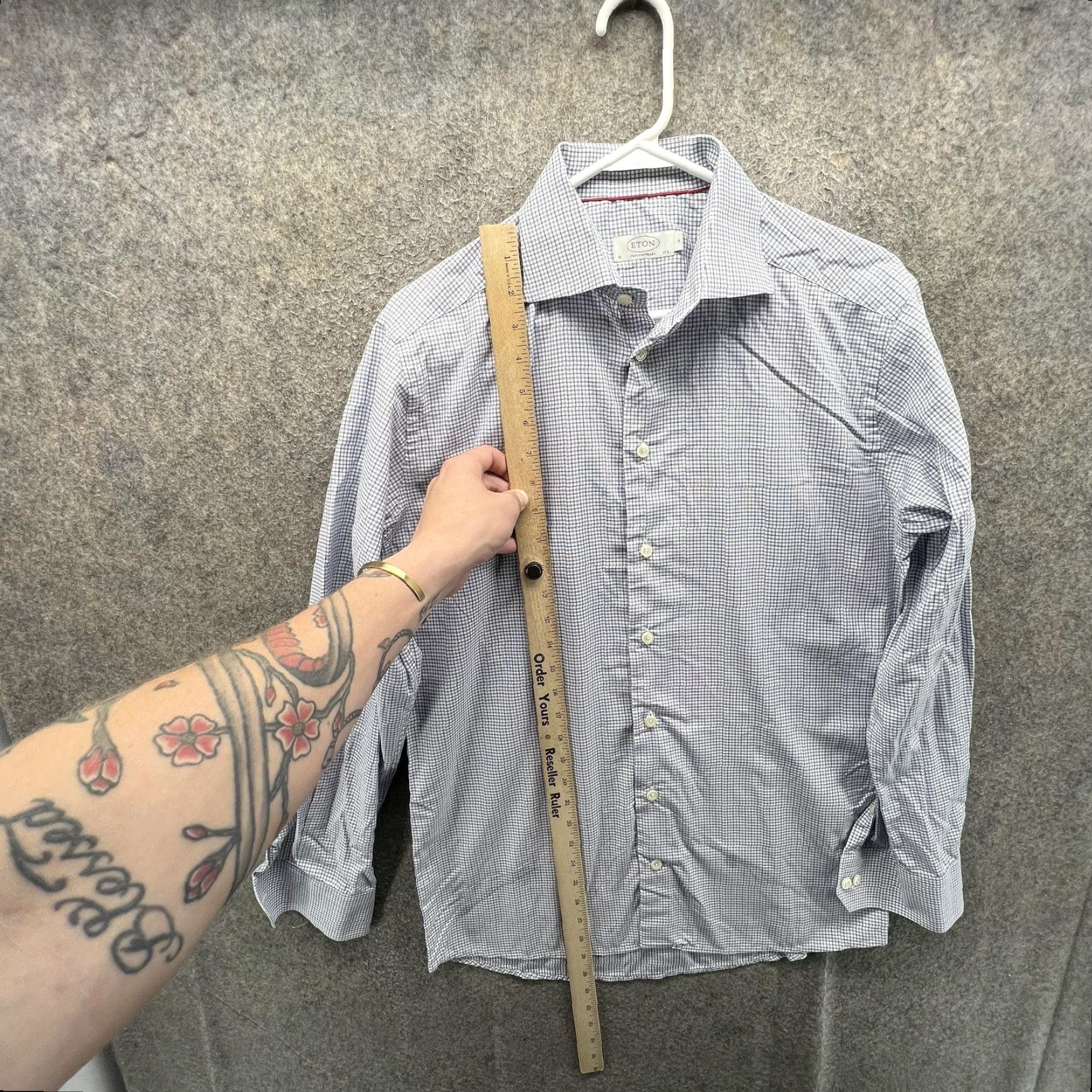 Eton Eton Dress Shirt Mens Medium Blue Check Slim Fit Long Sleeve Button Front Shirt Size 40R - 5 Thumbnail