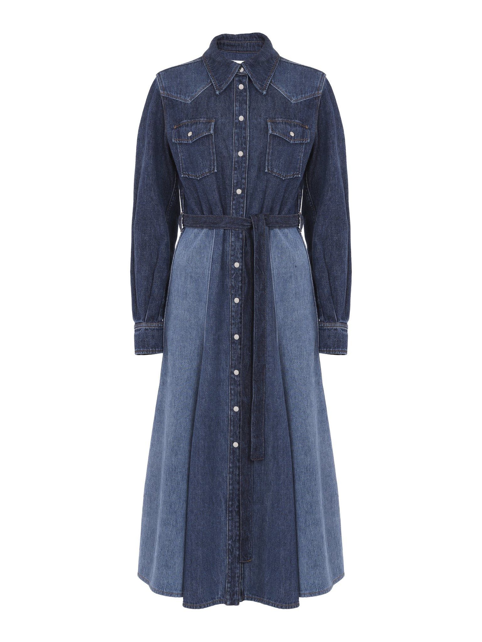 Chloe o1loc1c0625 Belted Midi Shirt Dress in Multicolor Blue Size M / US 6-8 / IT 42-44 - 1 Thumbnail