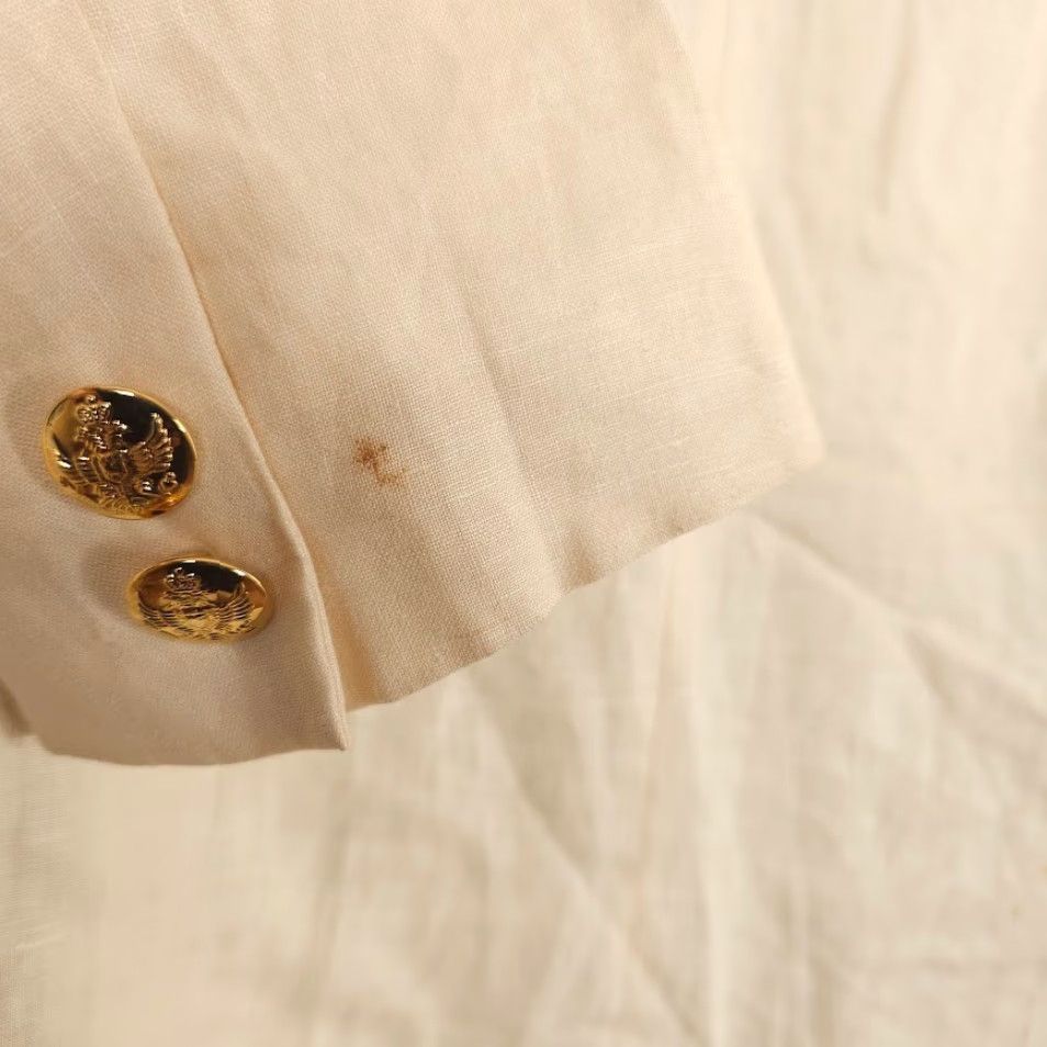 Vintage VINTAGE Rafaella Blazer Womens 14 Double-Breasted 90s Cream Linen Uniform Jacket Size XL / US 12-14 / IT 48-50 - 7 Thumbnail