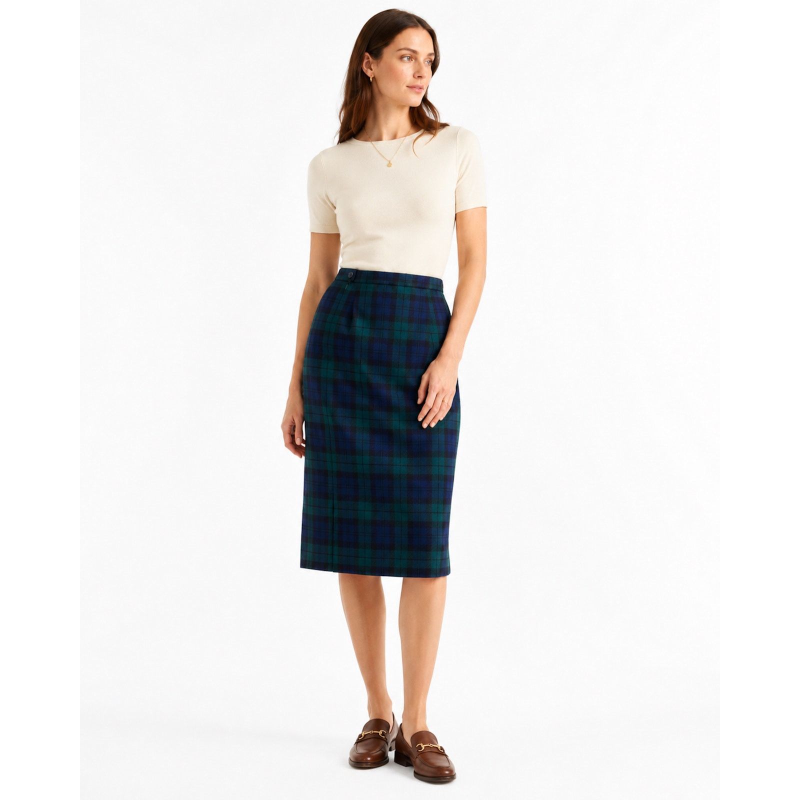 Pendleton × Vintage 80s Pendleton Blue & Green Tartan Plaid Straight Skirt 26" Size 26" / US 2 / IT 38 - 1 Thumbnail