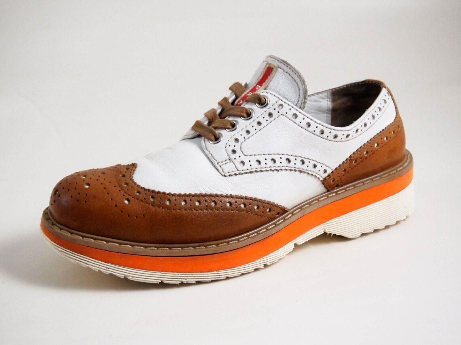 Prada Prada Lug Sole Brogues Brown White Leather EU 36.5 US 6.5 Size US 6.5 / IT 36.5 - 1 Thumbnail