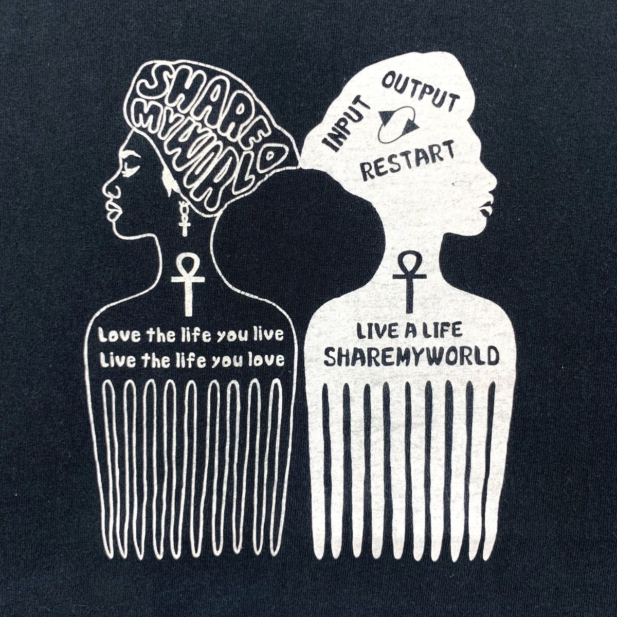 Vintage SHARE MY WORLD Input Output Afro Blues Tee Shirt Size M / US 6-8 / IT 42-44 - 3 Thumbnail
