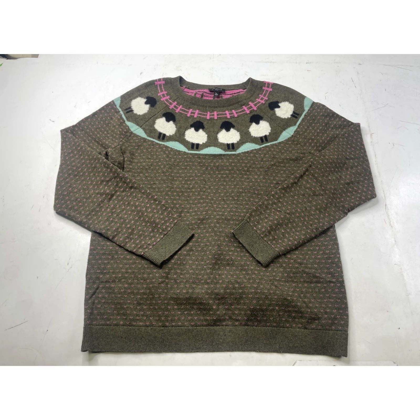 Talbots TALBOTS Sweater Womens Large Petite Sheep Birdseye Knit Crewneck Pullover Cotton Size L / US 10 / IT 46 - 2 Thumbnail
