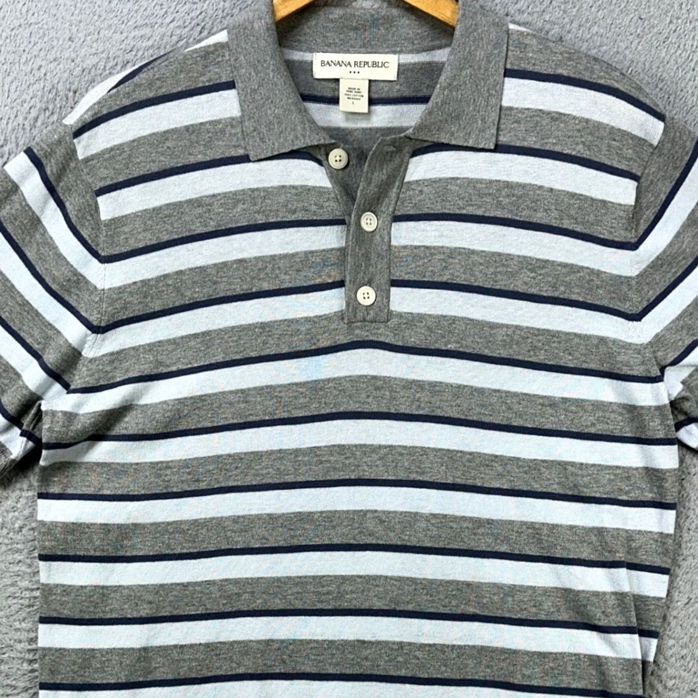 Banana Republic Banana Republic Shirt Knit Polo Mens Large Gray Blue Stripes Short Sleeve Rugby Shirt Size US L / EU 52-54 / 3 - 2 Thumbnail