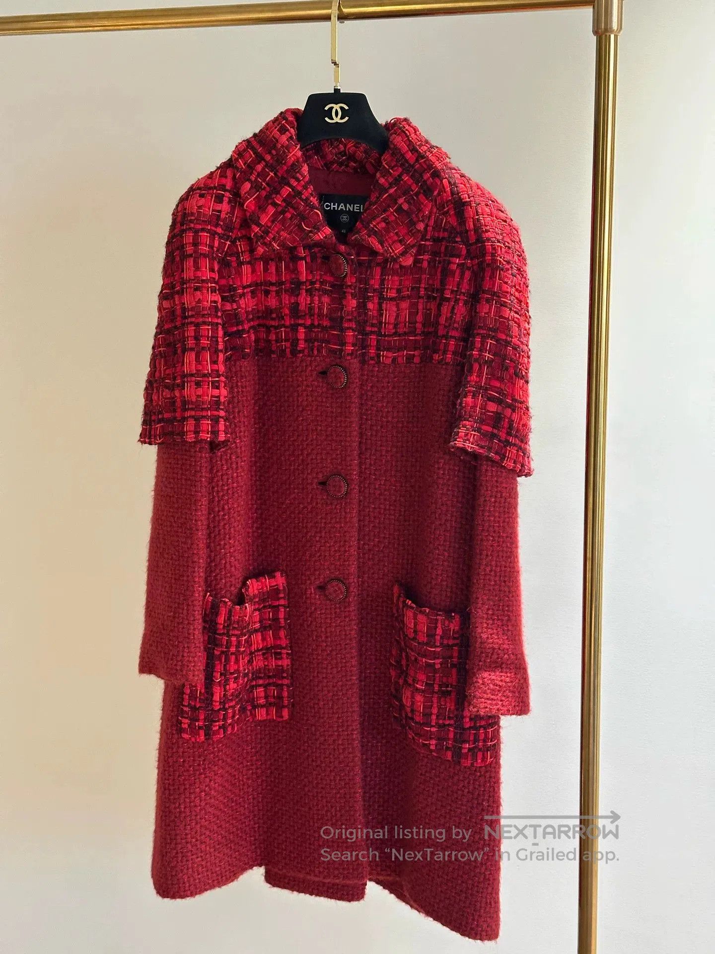 Chanel Chanel Red Tweed Mid-Length Coat FR42. Size US L / EU 52-54 / 3 - 1 Thumbnail