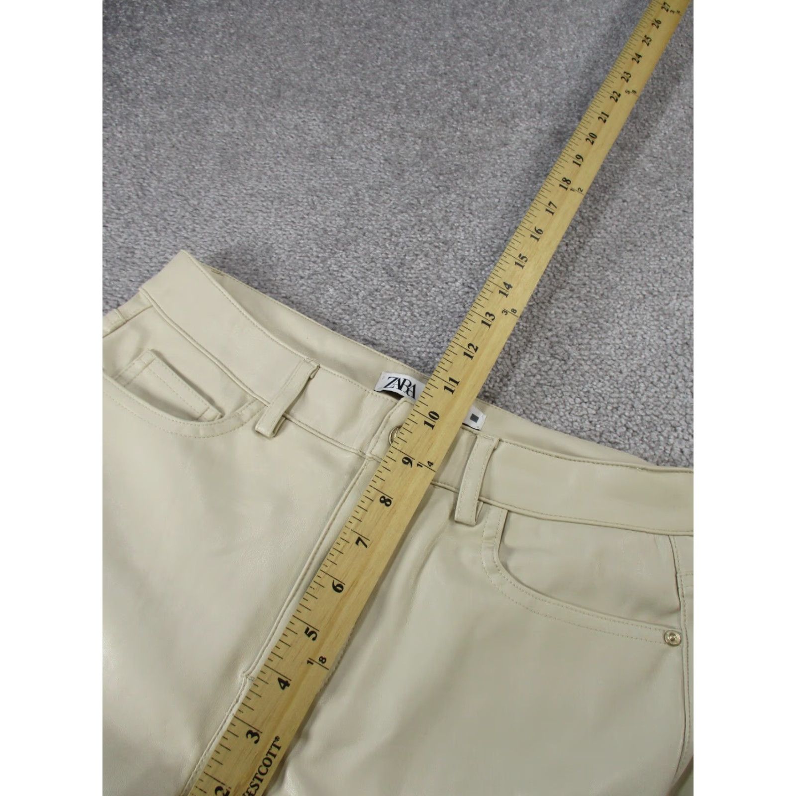 Zara ZARA Women's Dress Pants Size 4 Beige Faux Leather Straight Leg Size 27" / US 4 / IT 40 - 7 Thumbnail