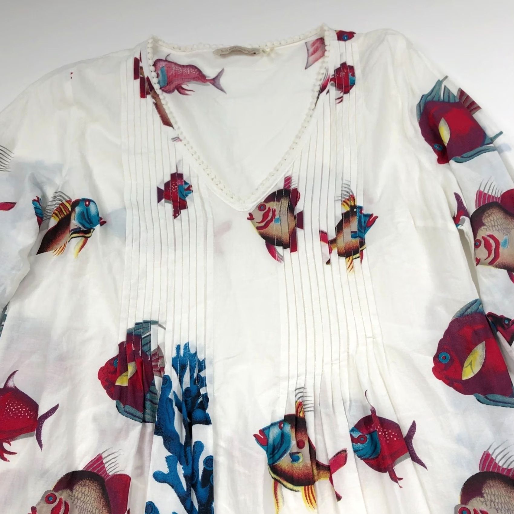 Soft Surroundings Soft Surroundings Dress Womens Medium Above Knee 3/4 Sleeve Fish All Over Print Size M / US 6-8 / IT 42-44 - 2 Thumbnail