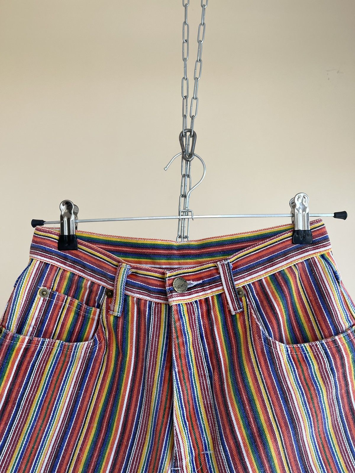 Vintage Rough Wear Blues High Rise Striped Denim Shorts 90s Y2K Size 27" / US 4 / IT 40 - 7 Thumbnail