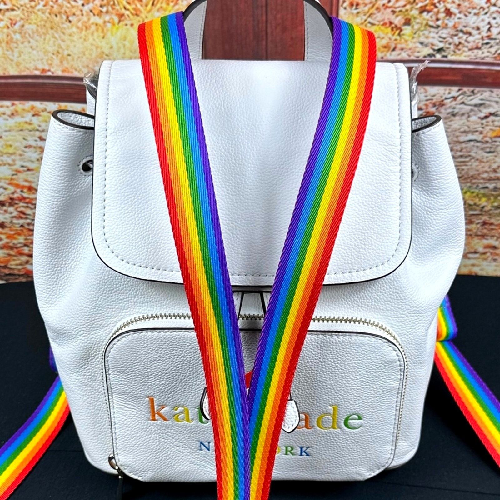 Kate Spade Kate Spade NY Pride Rainbow Darcy White Leather Backpack Size ONE SIZE - 10 Thumbnail