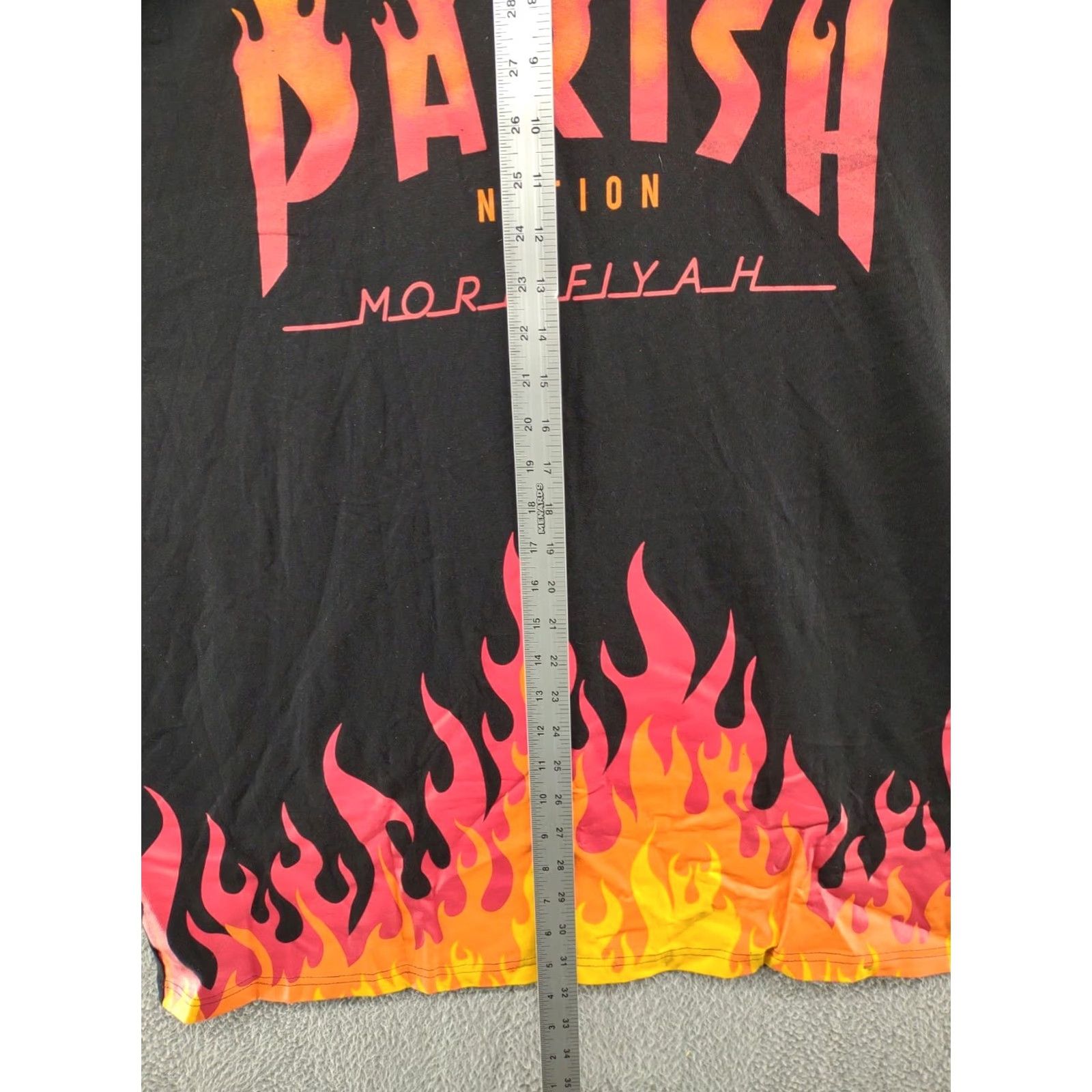 Vintage Parish Nation Men’s Red Flames Health Wealth and Wisdom Shirt 3XL Black Cotton Crew Neck Short Sleeve Pullover Vinyl Trim Flames Shirt Mens Size US XXL / EU 58 / 5 - 6 Thumbnail