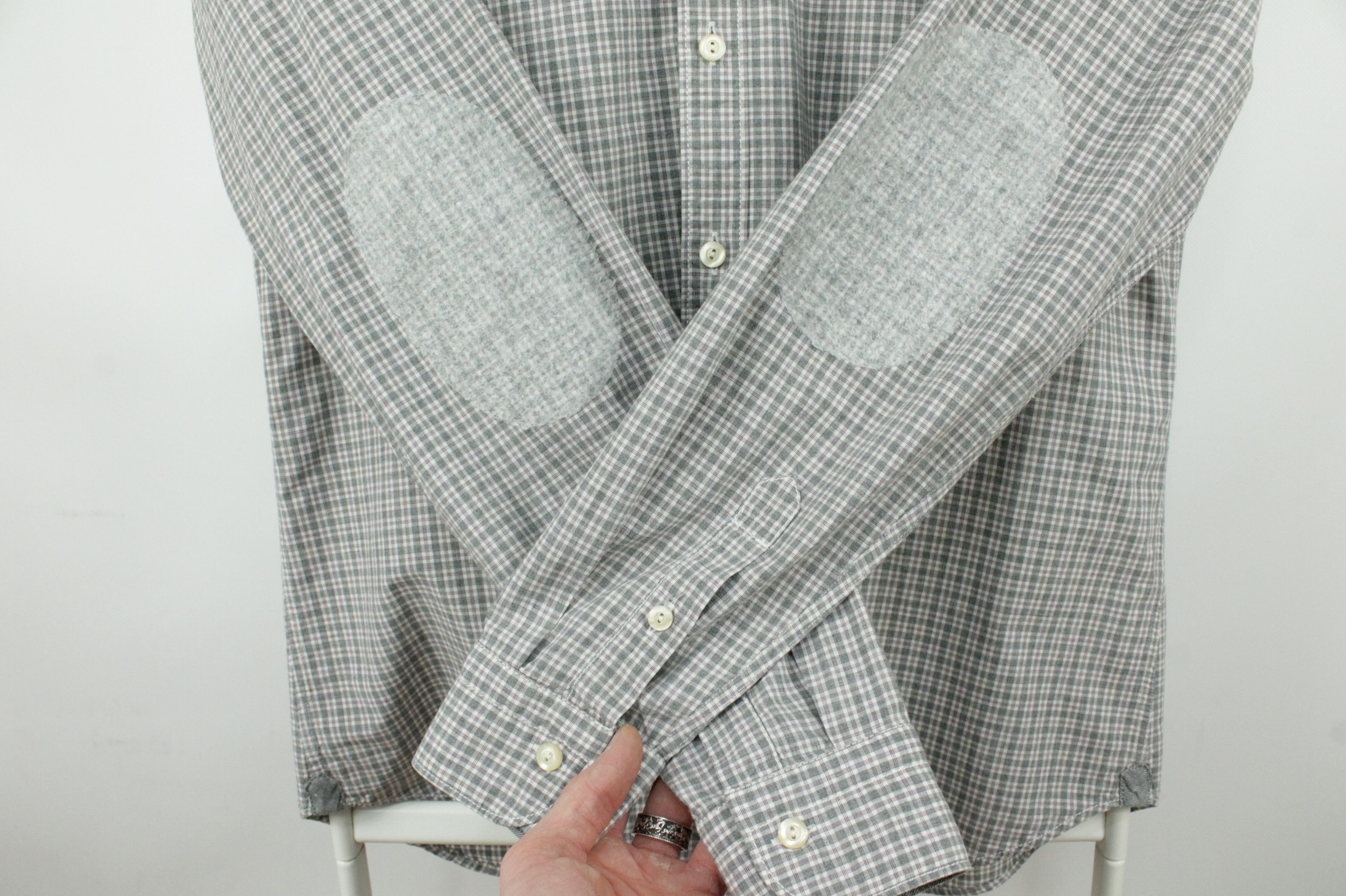 Tintoria Mattei Tintoria Mattei 954 Gray Plaid Elbow Patch Formal Shirt Size US M / EU 48-50 / 2 - 6 Thumbnail