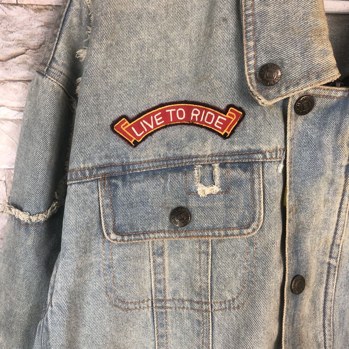 Japanese Brand Born To Wild Blue ripped patchwork Denim Jacket #A25 Size US XL / EU 56 / 4 - 11 Thumbnail