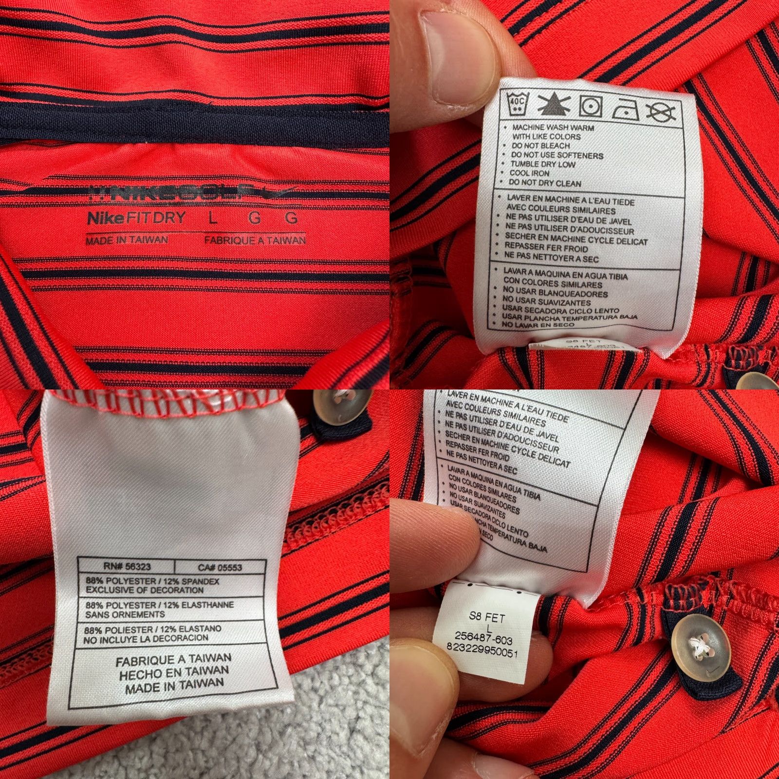 Nike Nike Golf Polo Shirt Mens L Red Striped Dri-Fit FitDry Button Collar Short Sleeve Performance Activewear Size US L / EU 52-54 / 3 - 8 Thumbnail