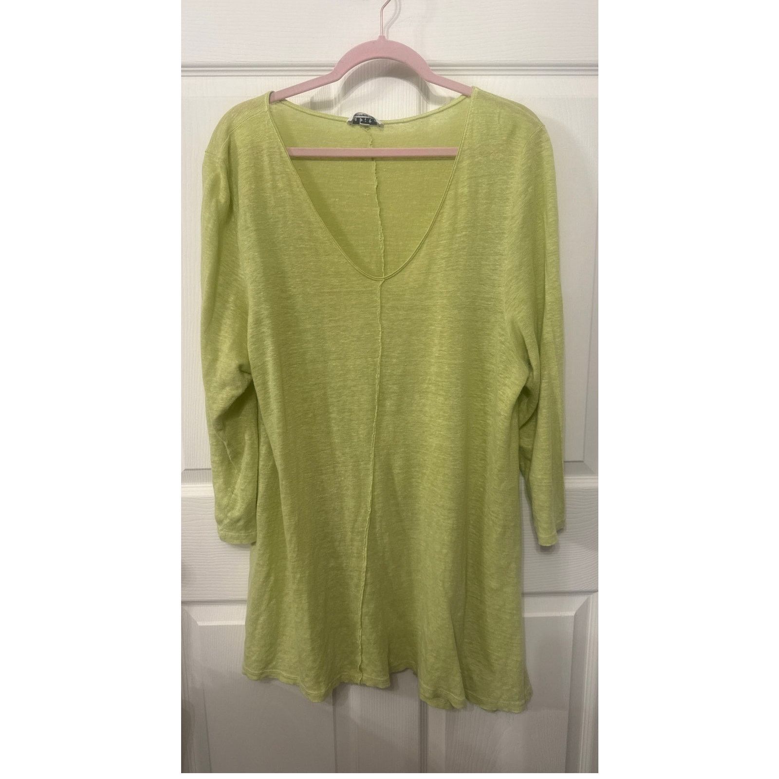 Habitat Habitat Exposed Lime Green Seam V-neck Linen Tunic, XL Size XL / US 12-14 / IT 48-50 - 1 Thumbnail