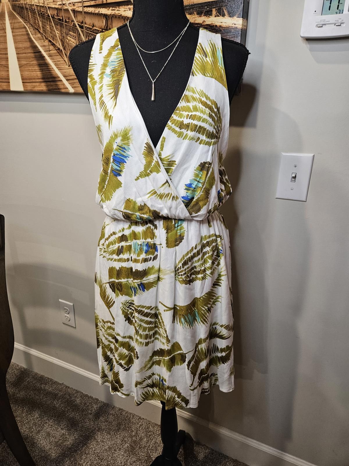 Designer Le Kate Leaf Pattern Summer Dress Size L / US 10 / IT 46 - 1 Thumbnail