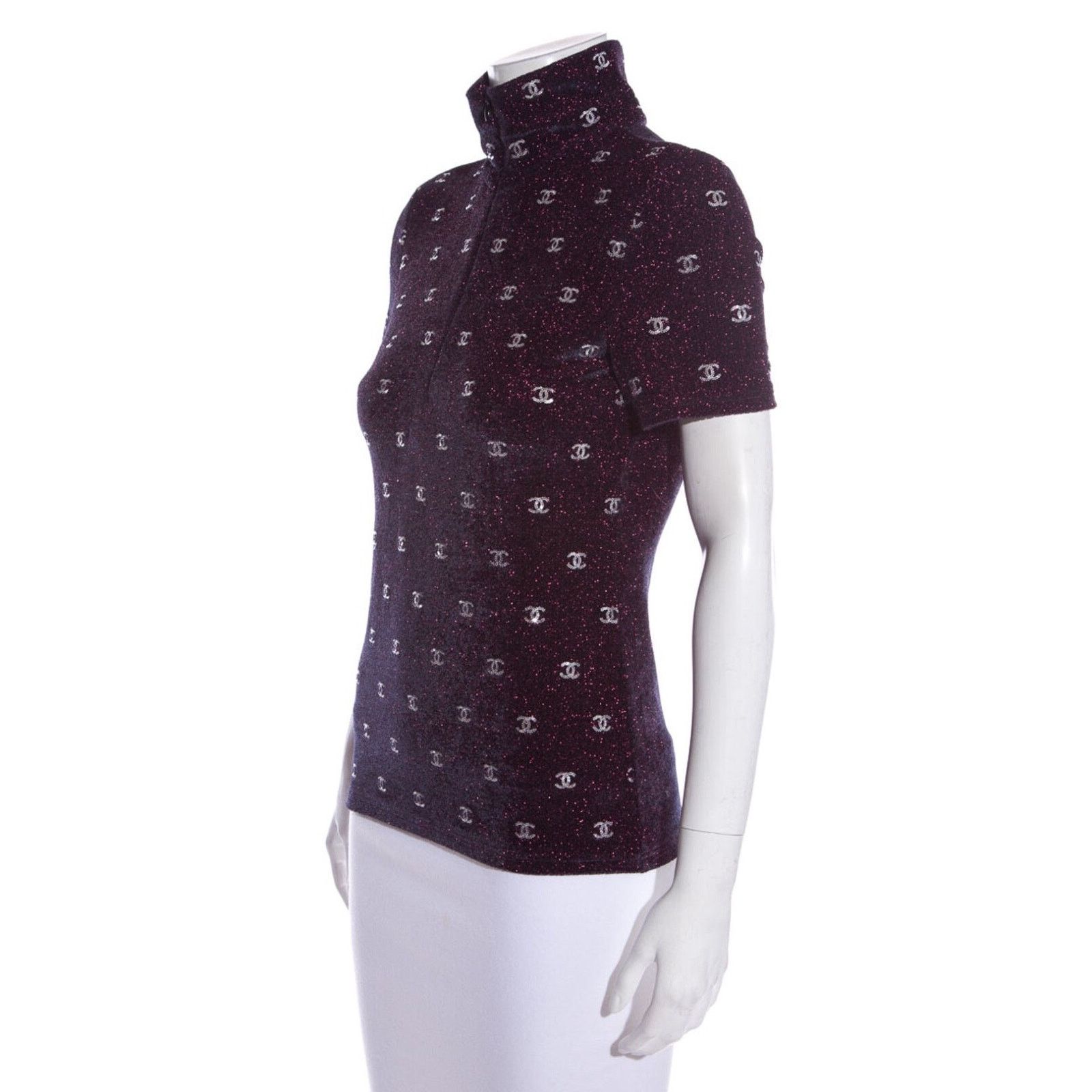 Chanel Chanel 20N Silver Sequin CC Logo Stretch Top T Shirt 38 Size XS / US 0-2 / IT 36-38 - 4 Thumbnail