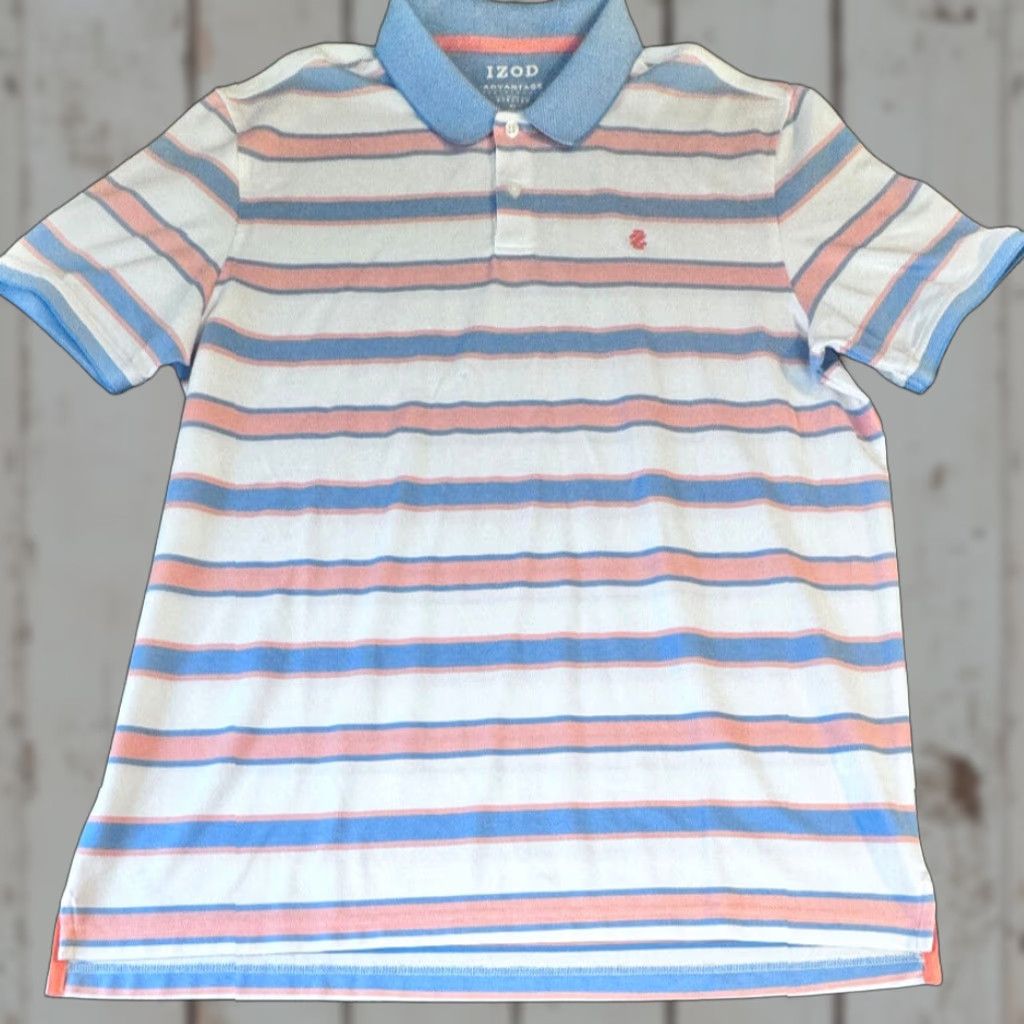 Izod VINTAGE Izod The Advantage Stretch Polo Shirt Short Sleeve Men's XL Blue Orange Striped Shirt Size US XL / EU 56 / 4 - 1 Thumbnail
