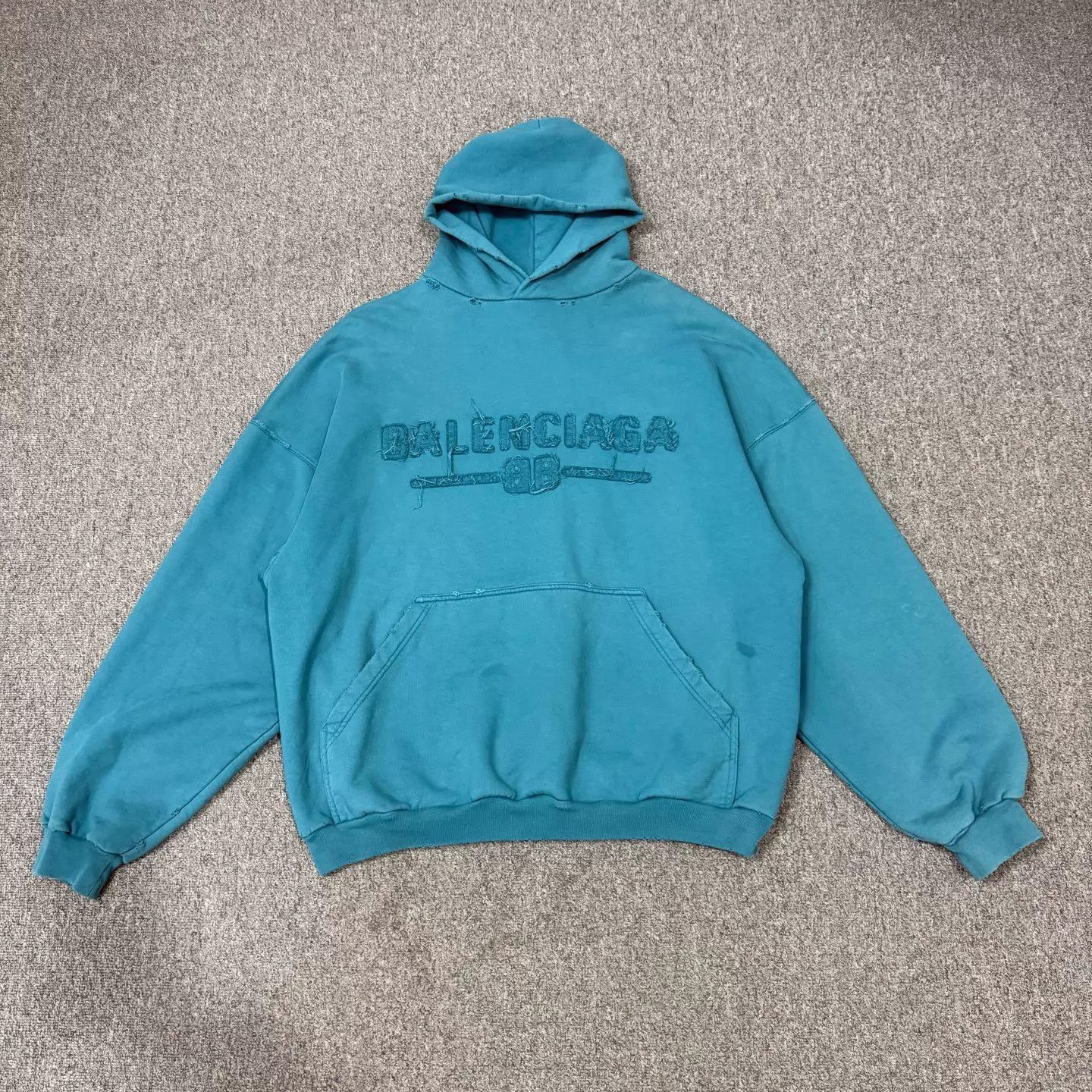 Balenciaga Blue Oversized Hoodie with Distressed Detailing Size US XS / EU 42 / 0 - 1 Thumbnail
