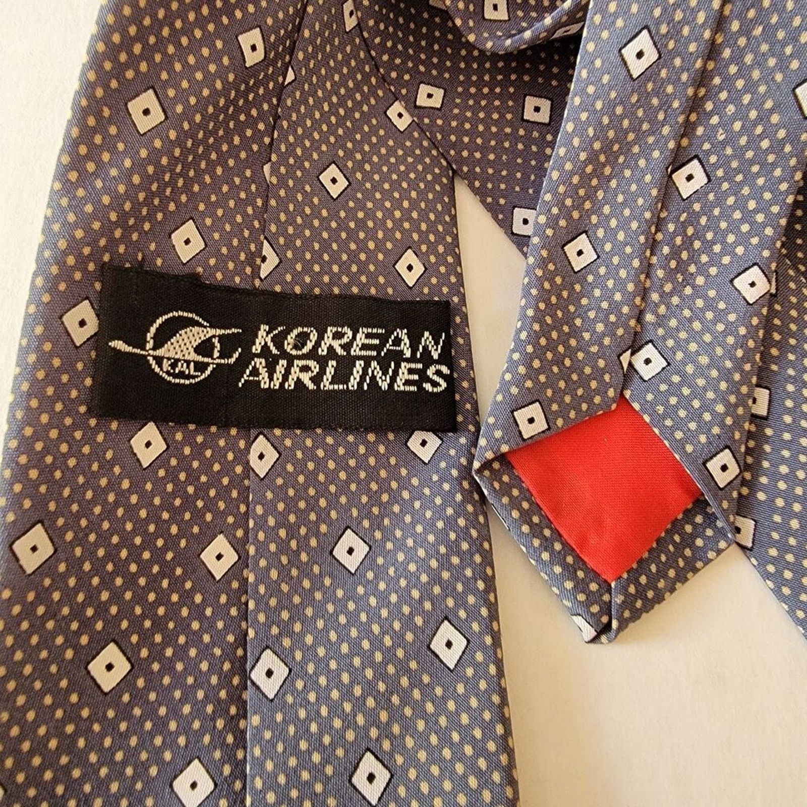 Other Korean Airlines Tie Grey-ish Blue w/ White Diamon Shapes Size ONE SIZE - 5 Thumbnail