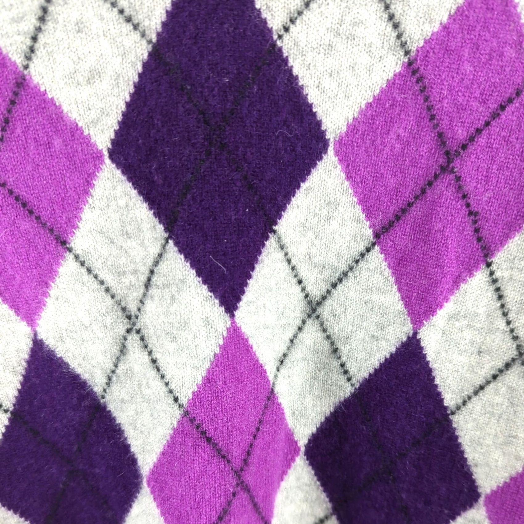 Apt. 9 Apt. 9 Women's XL Cashmere V-Neck Argyle Sweater Pullover Knit Long Sleeve Purple Gray Sleeved Womens Size XL / US 12-14 / IT 48-50 - 2 Thumbnail