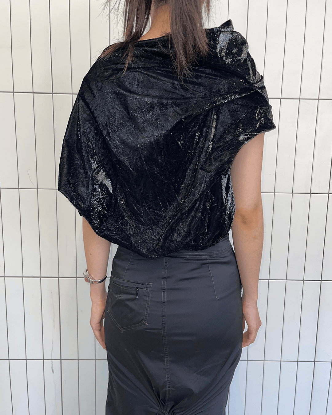 Japanese Brand Ritsuko Shirahama Velvet Asymmetric Button Cardigan Top Size ONE SIZE - 4 Thumbnail