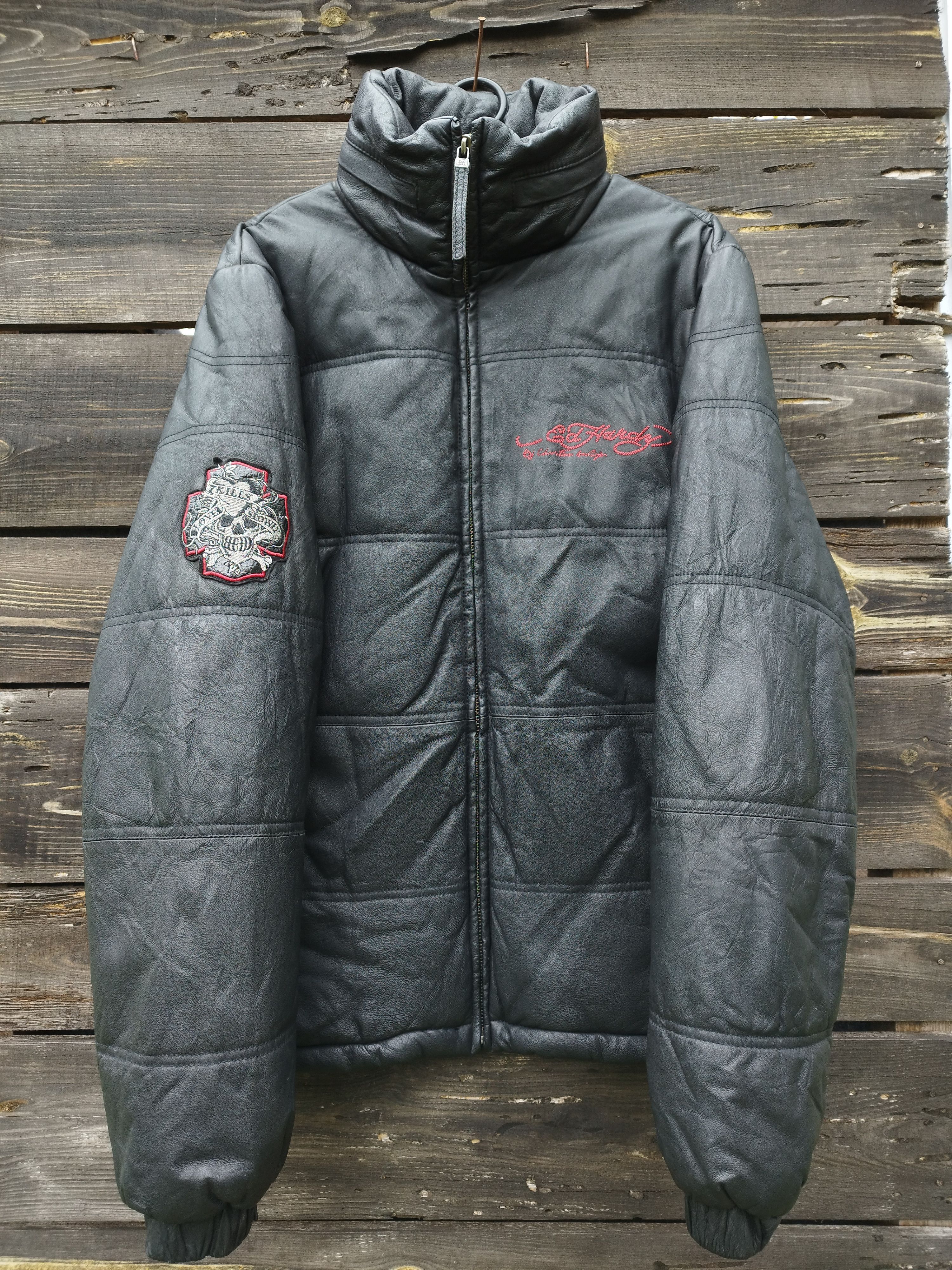 Ed Hardy Vintage Ed Hardy Leather Puffer Jacket Christian Audigier Size US XXL / EU 58 / 5 - 6 Thumbnail