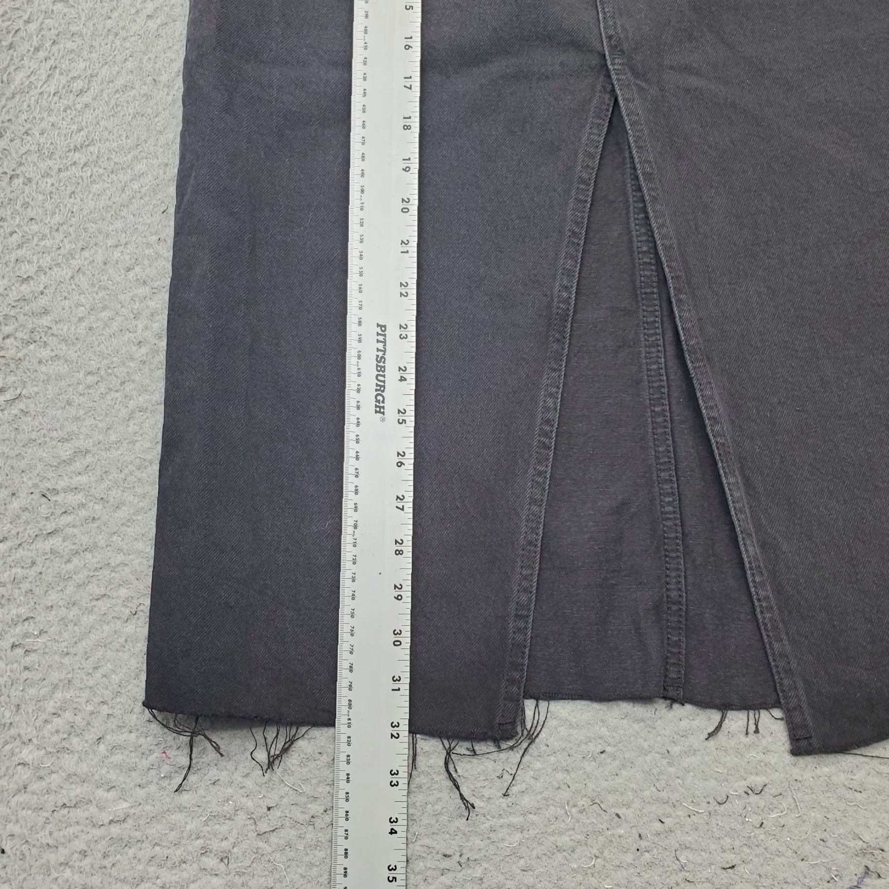 Vintage MNG Anais Midi Skirt Womens Size L Black Denim Vented Front Raw Hem High Waist - NWT Size 36" / US 14 / IT 50 - 3 Thumbnail