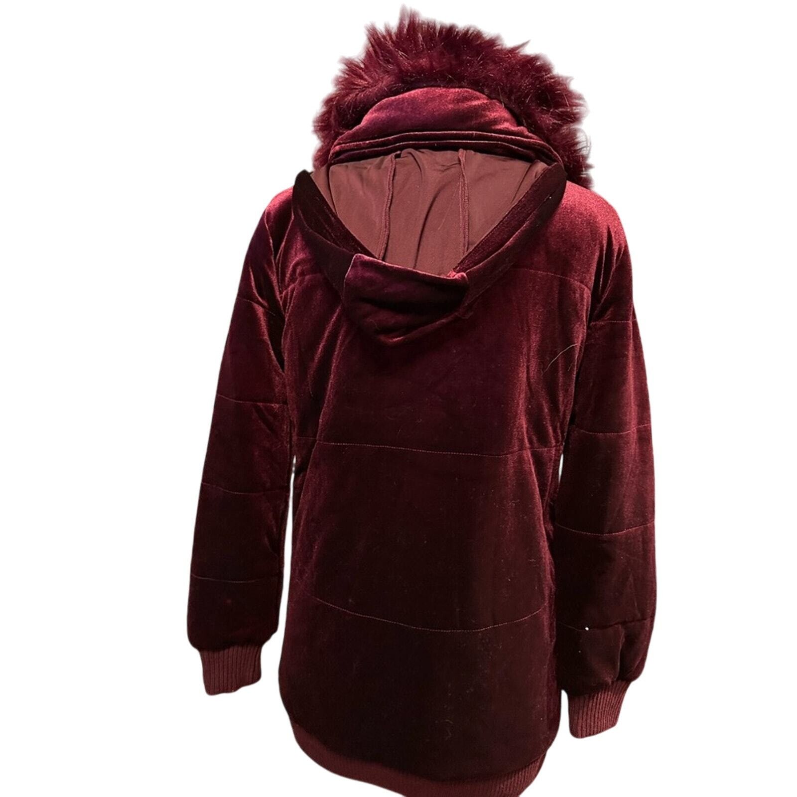 Other Romeo & Juliet Couture Faux Fur Hooded Burgundy Velvet Jacke Size S / US 4 / IT 40 - 3 Thumbnail