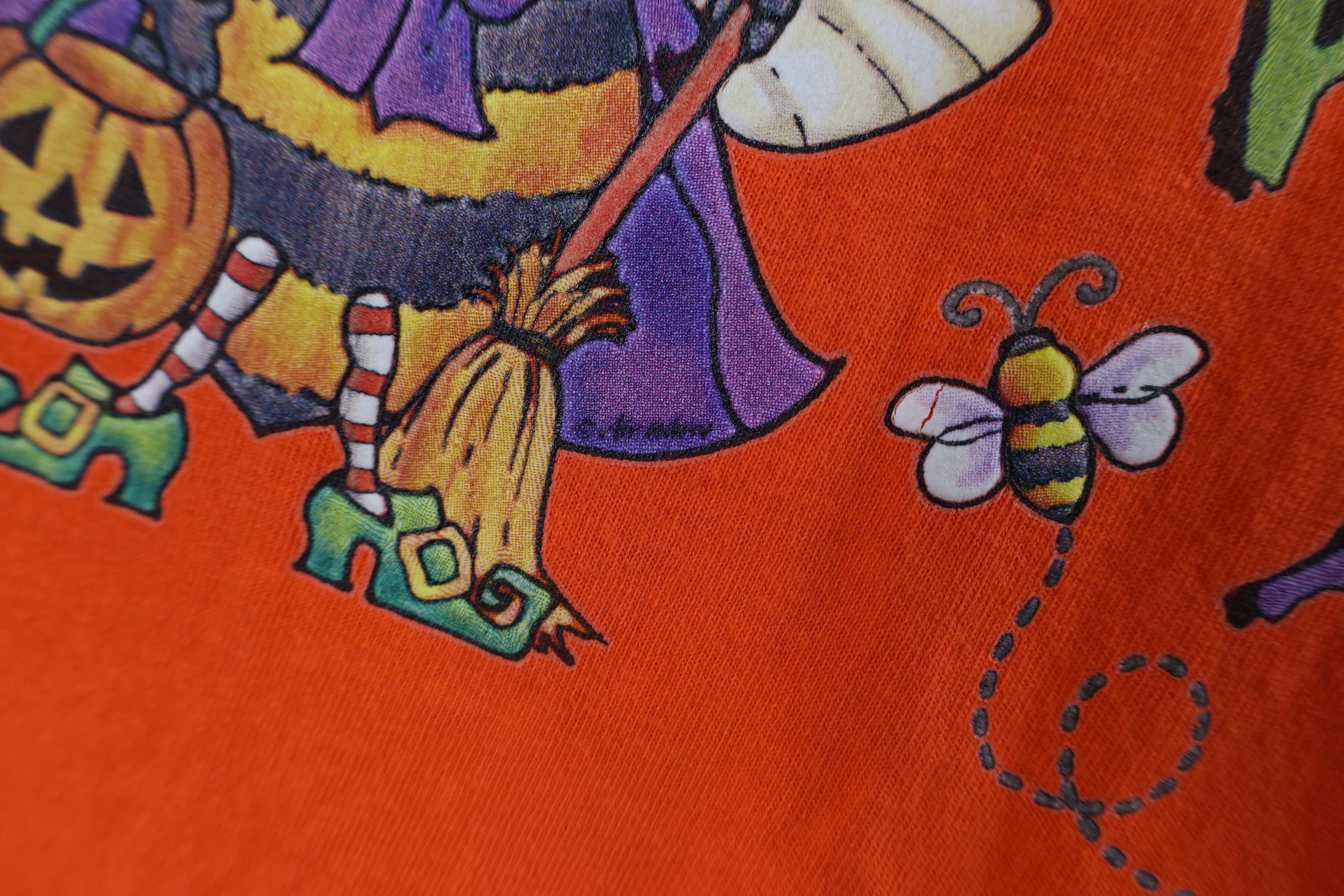 Vintage Vintage 90s Streetwear Halloween Bee Witching T-Shirt Orange Size L / US 10 / IT 46 - 5 Thumbnail