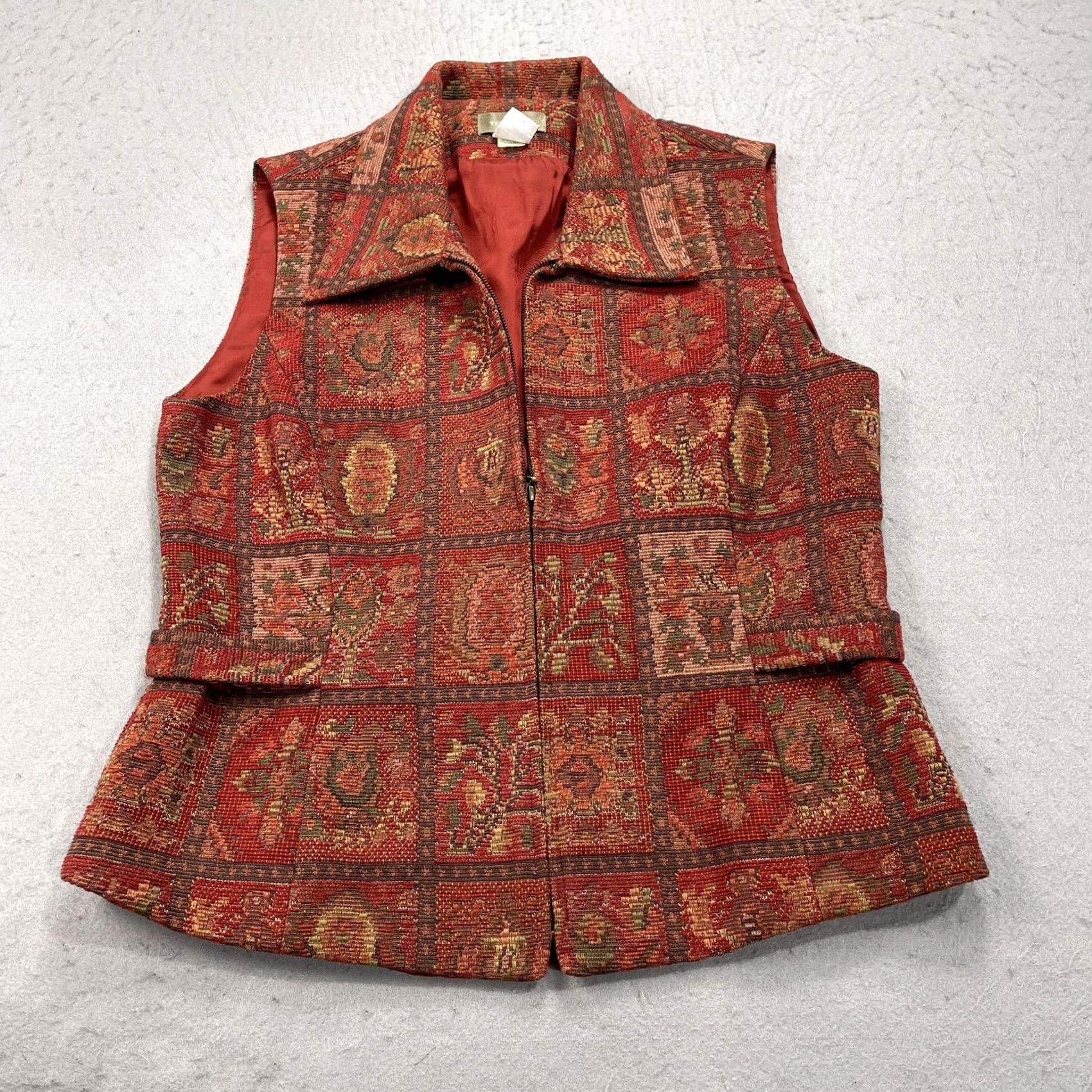 The Territory Ahead The Territory Ahead Vest Womens 12 Red Tapestry Floral Zip Lined Boho Classic Size XL / US 12-14 / IT 48-50 - 2 Thumbnail