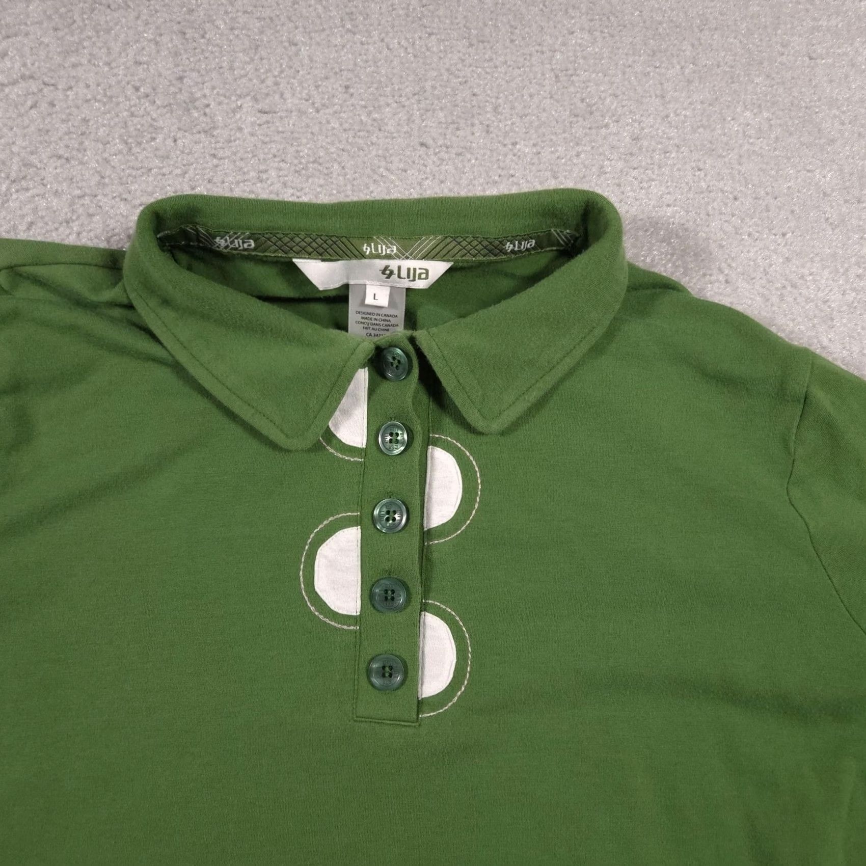 Vintage Lija Polo Shirt Womens Large Green Button Up Collar Golf Athletic Performance Shirt Size L / US 10 / IT 46 - 3 Thumbnail
