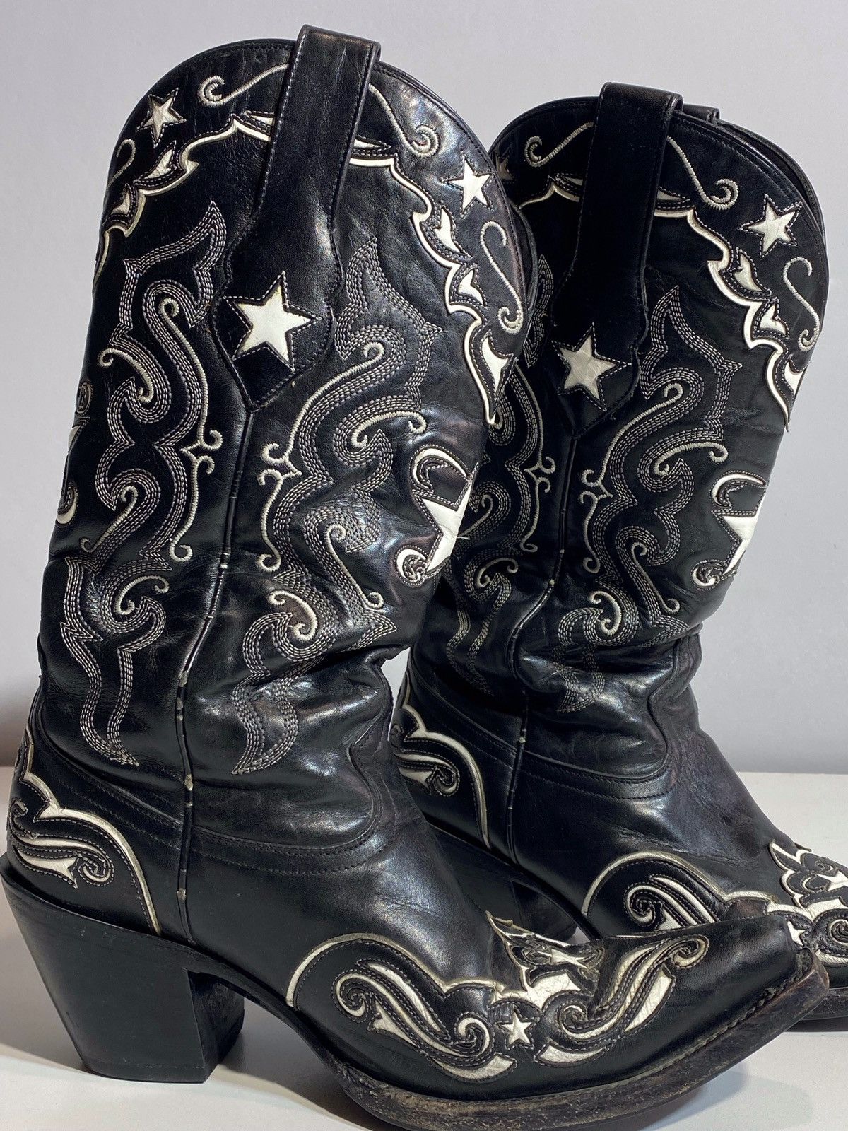 Genuine Leather 🔥 Y2K BLACK STAR COWBOY BOOTS MEXICO STAR EMBROIDERY WESTERN Size US 7 / EU 40 - 4 Thumbnail