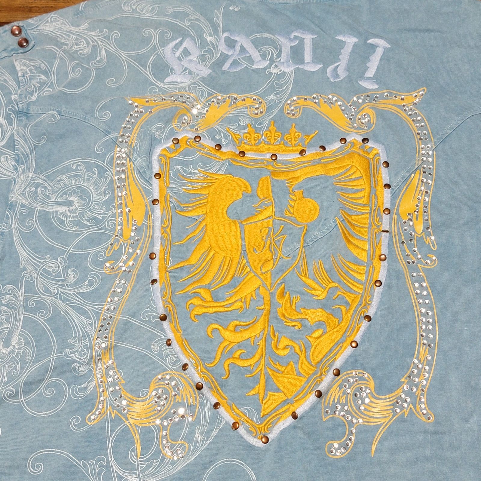 Other Light Blue Unisex Tee w/ Bling & Gold Crest - Size 3XL* Size US XXL / EU 58 / 5 - 5 Thumbnail