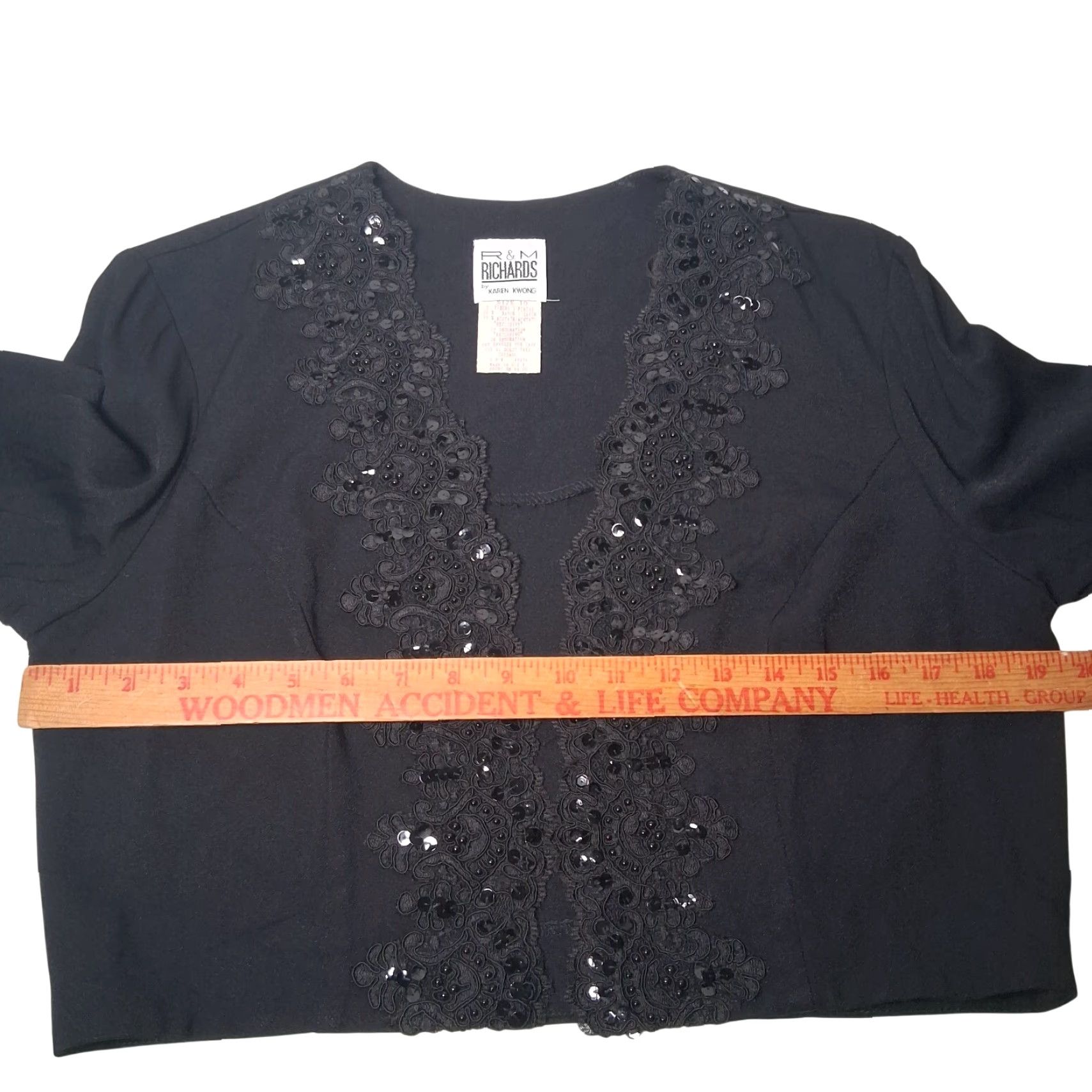 Vintage VINTAGE R & M Richards Bolero Shirt Cropped Black Lace Beads Sequins Open Front Long Sleeve Size 10 Womens Size L / US 10 / IT 46 - 5 Thumbnail