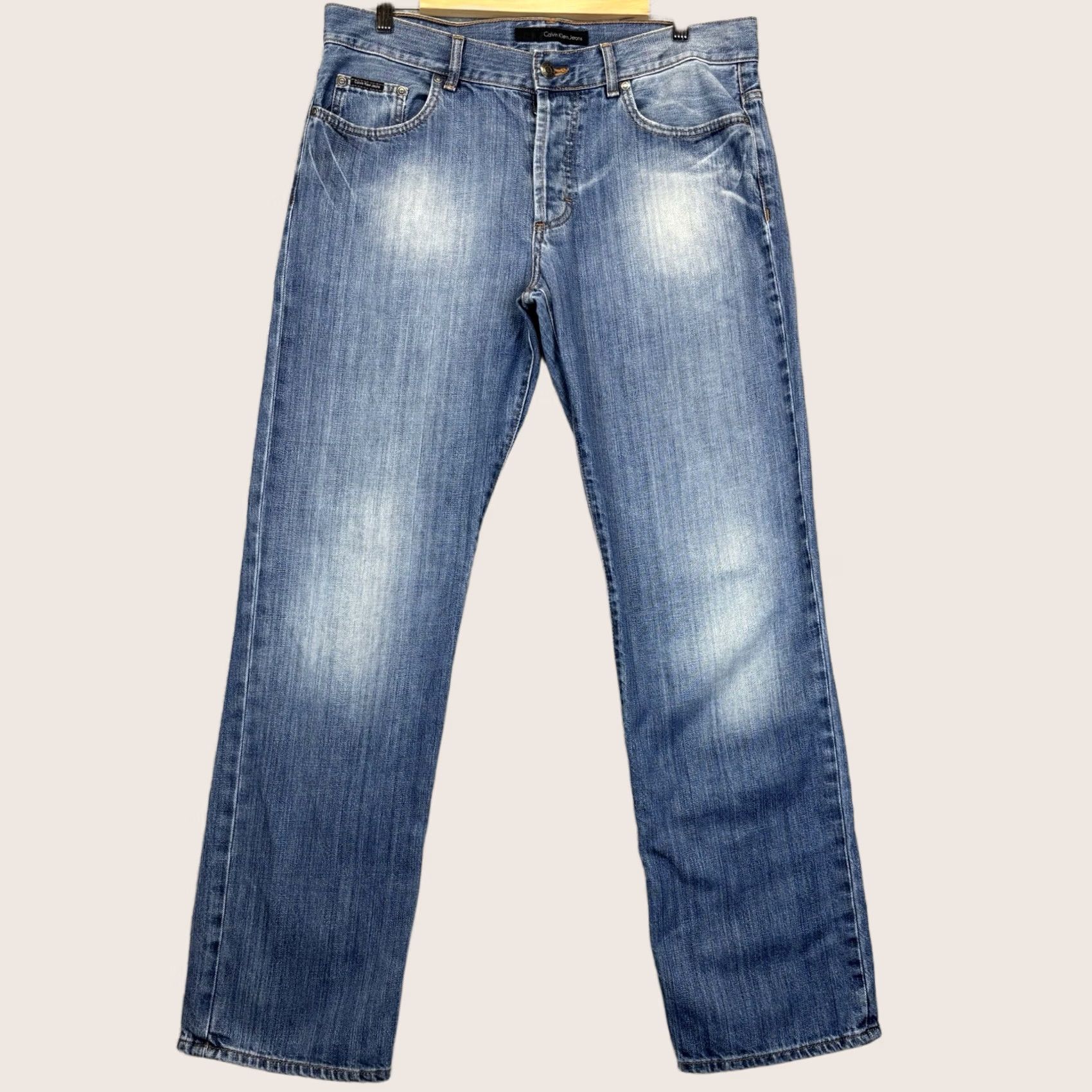 Calvin Klein Calvin Klein Jeans W34” L32” Blue Mens Button Fly Used Worn Denim Size US 34 / EU 50 - 1 Thumbnail