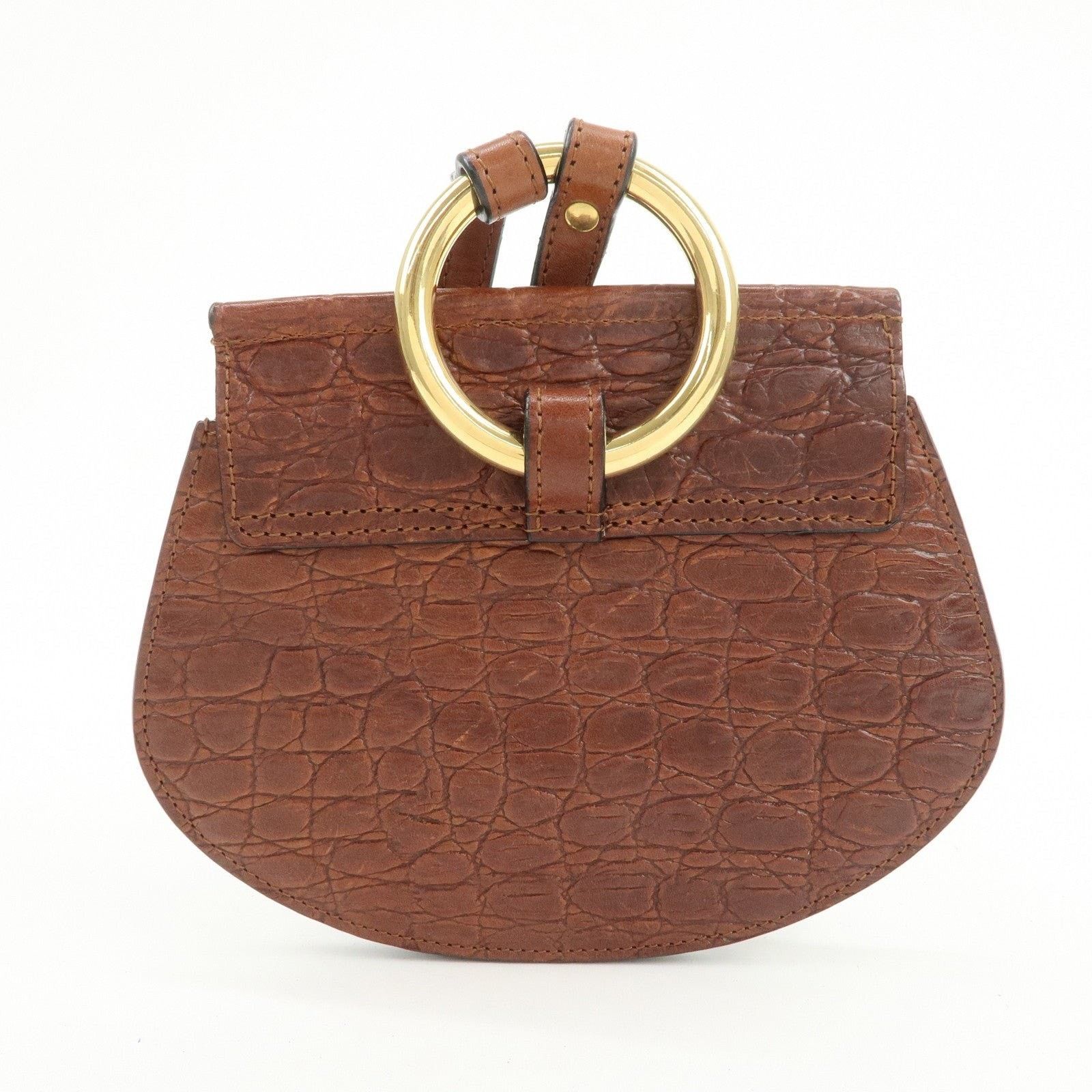 Chloe Chloe Croc-Embossed Leather Shoulder Bag Brown Size ONE SIZE - 2 Thumbnail