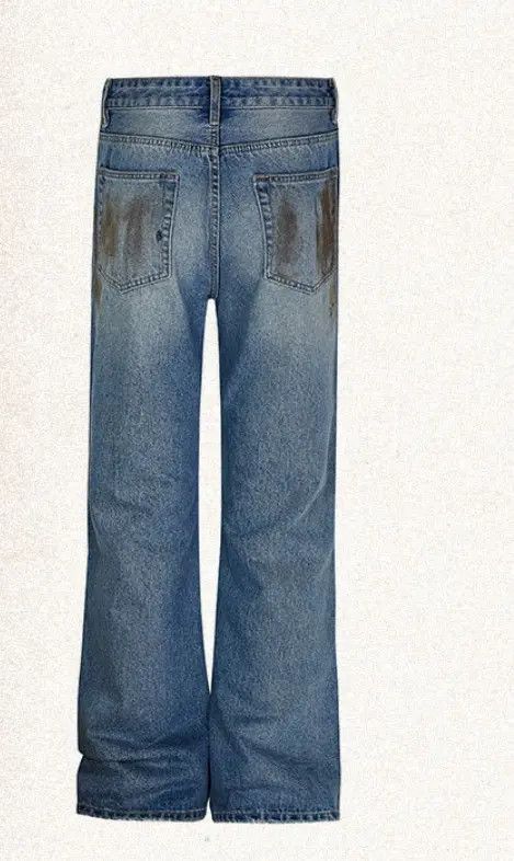 Designer × Japanese Brand Street mud-dyed washed distressed straight-leg jeans Size US 32 / EU 48 - 4 Thumbnail